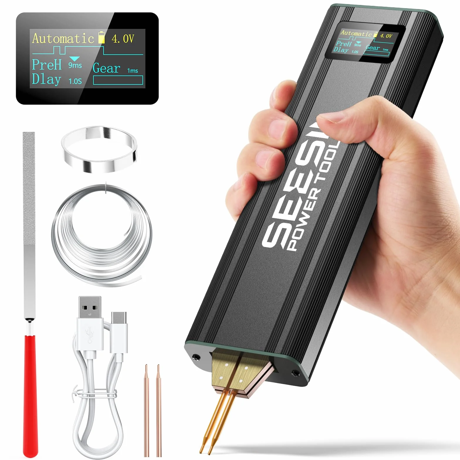 SEESII - Soldador por Puntos para Pilas: Soldador Portatil con batería Recargable, Mini Soldador de Batería para Láminas Niqueladas Hasta 0,2mm – para Montaje y Reparación de Paquetes de Baterías