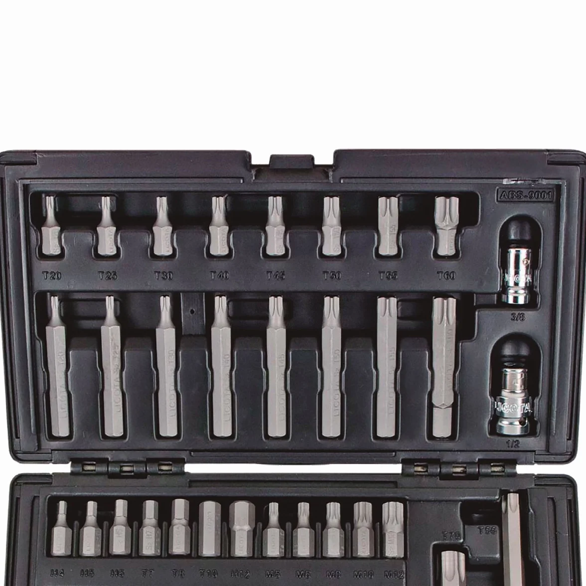 ESTUCHE 44 PUNTAS de 10MM Acero S2 para uso PROFESIONAL en taller mecánico de coche HEXAGONAL, TORX y SPLINE