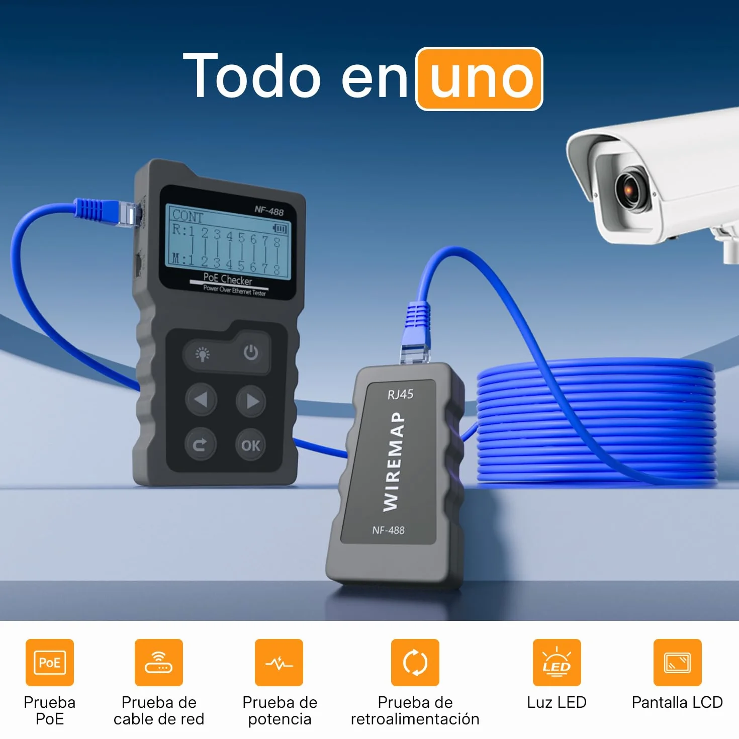 Mcbazel Probador de Red RJ45 con Pantalla LCD, DC Power & Switch Loop-back Test Poe Checker con Rastreador de Cable el Ethernet Kit de Herramientas de Red