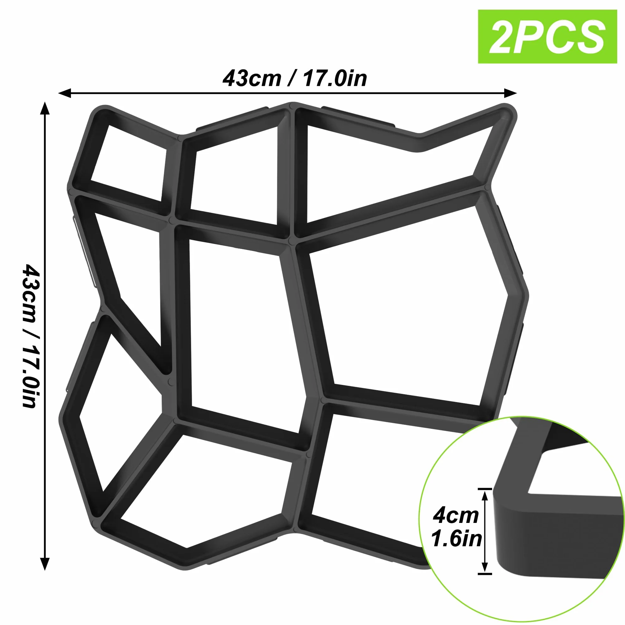 NAIZY 2x DIY Moldes De Hormigón Para Adoquines Negro 9 Rejillas Adoquines Irregulares 43x43x4cm Plástico, Para Caminos De Jardín