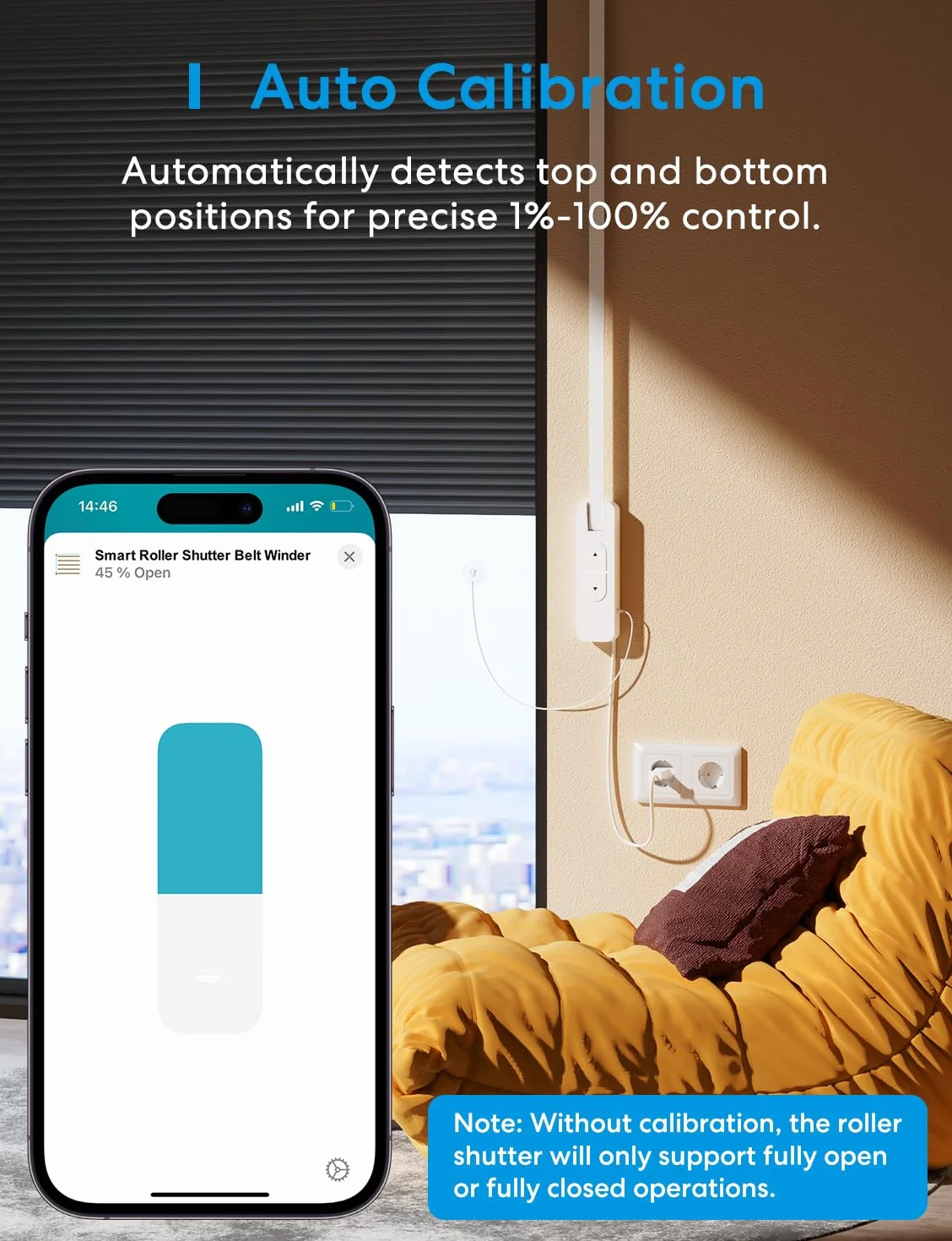 Meross Matter Enrollador Cinta Persiana Eléctrico, Motor Para Cinta de Recogedor Persiana WiFi, Carga Máxima: 45 Kg, Compatible con Apple HomeKit Siri, Alexa y Google Assistant