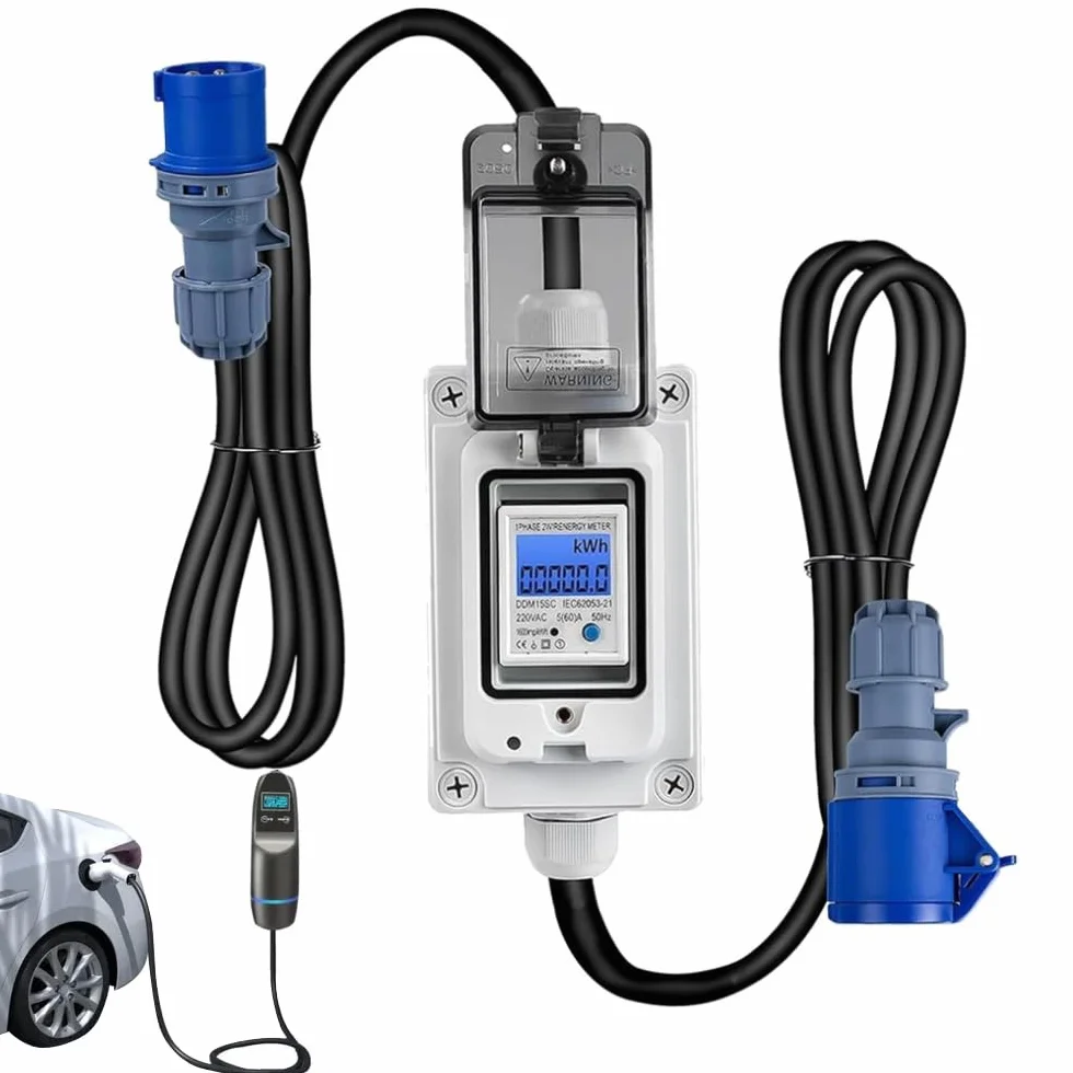 Medidor de Corriente Digital Móvil, 230V 16A Medidor de Consumo de Energía Digital con LED y Reinicio, Resistente al Agua IP65, Portátil para Vehículos Eléctricos, Caravanas, Camping, Exterior