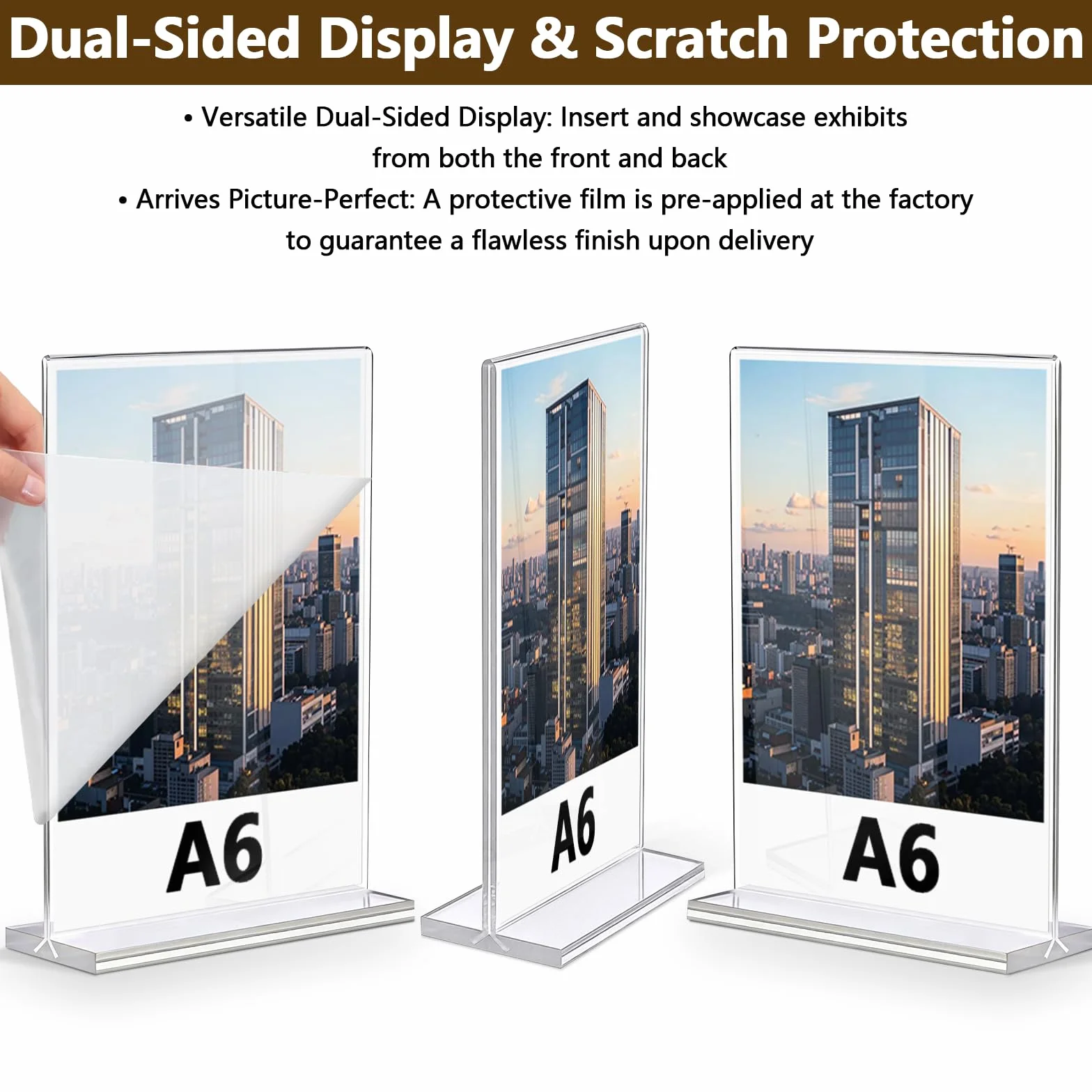 Expositor Metacrilato A6, Soporte para Carteles Acrílico Doble Cara T Forma con Base Transparente