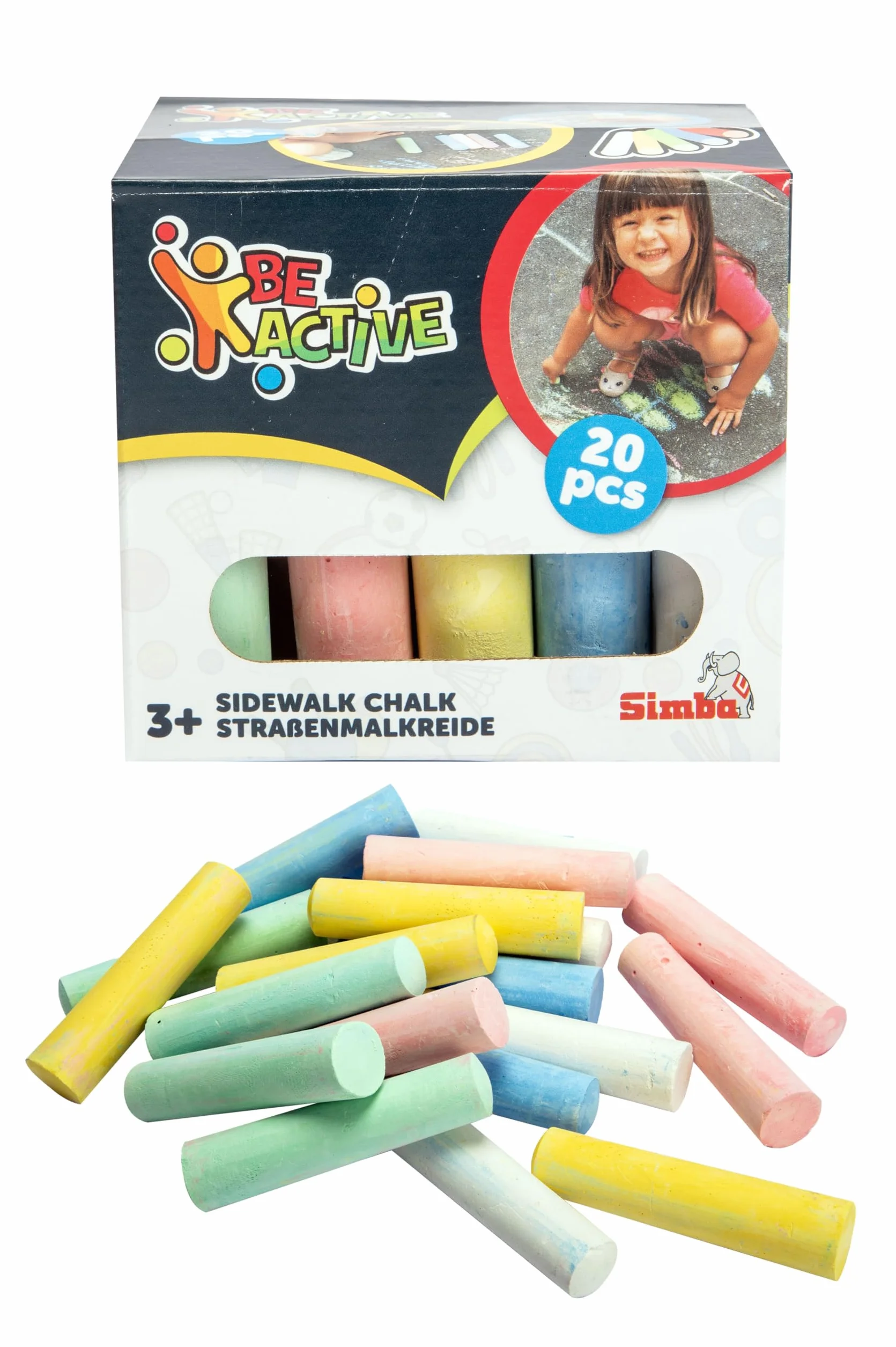 Simba Pack 20 tizas gruesas lavables para exterior colores surtidos 2,5x10,5 cm