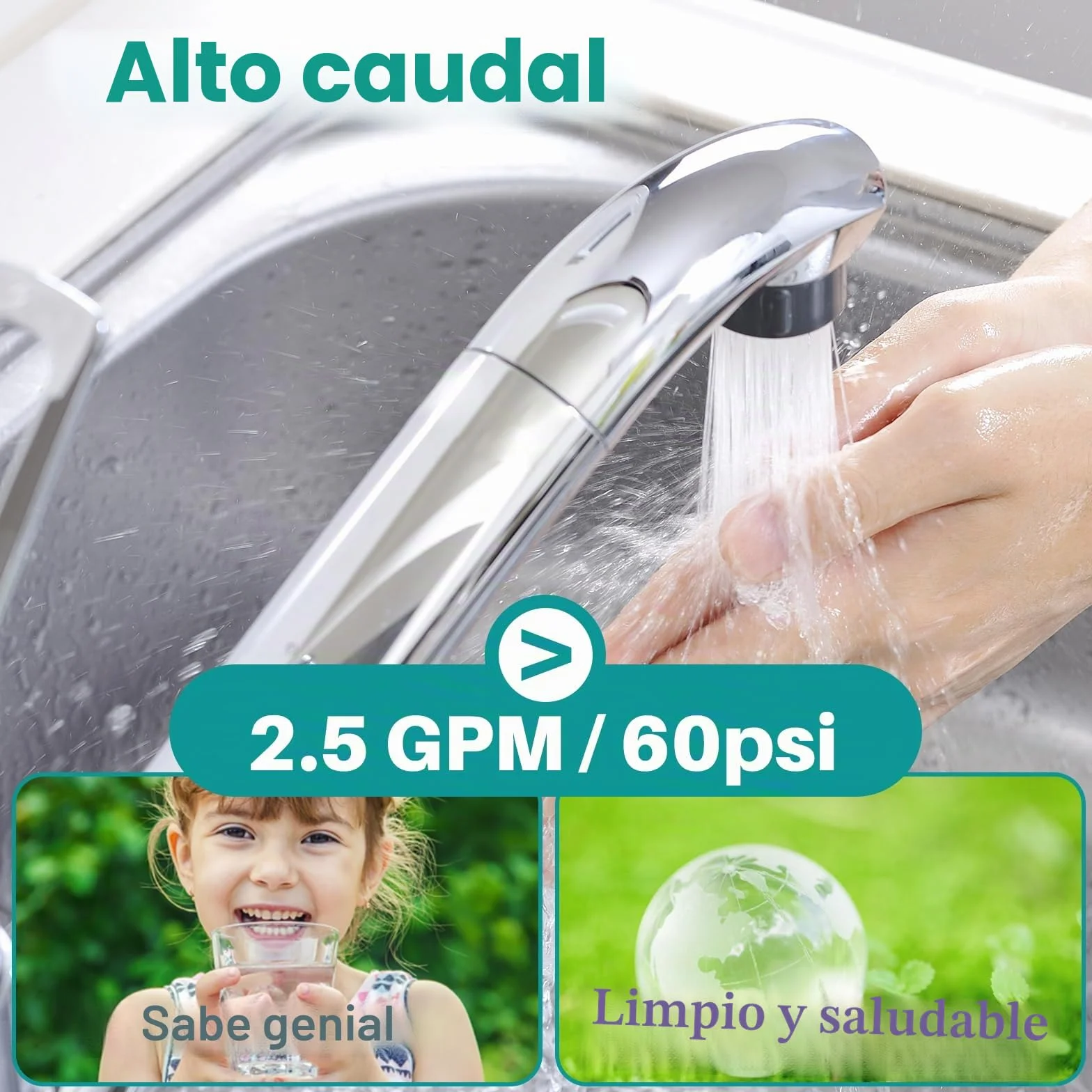 ICEPURE WFS5300A sistema de filtro de agua debajo del fregadero, grifo principal de 20 K galones de capacidad ultra alta bajo sistema de filtración de agua, mal sabor, 0.5 micras
