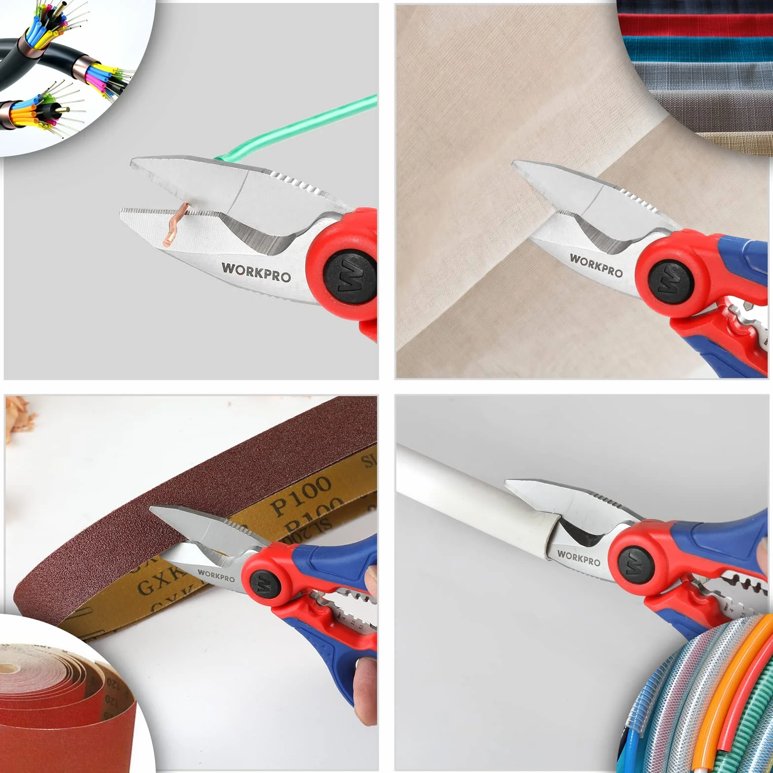 WORKPRO Tijeras Electricista Multifuncionales de Acero Inoxidable 163 mm