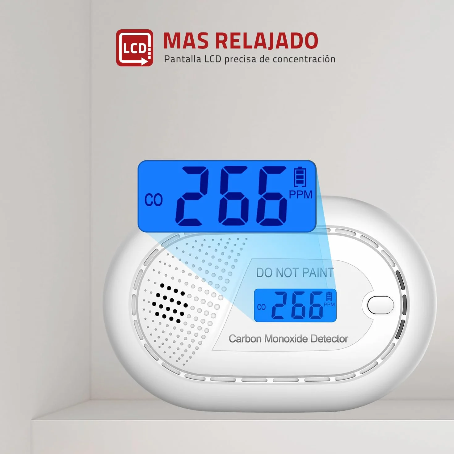 RUNIDUR Detector de Monóxido de Carbono Alarma Portátil con 10 Años de Vida útil, Detector de CO Plano sin Perforar Según Norma Europea EN 50291 para Chimenea Estufa,1 Pieza