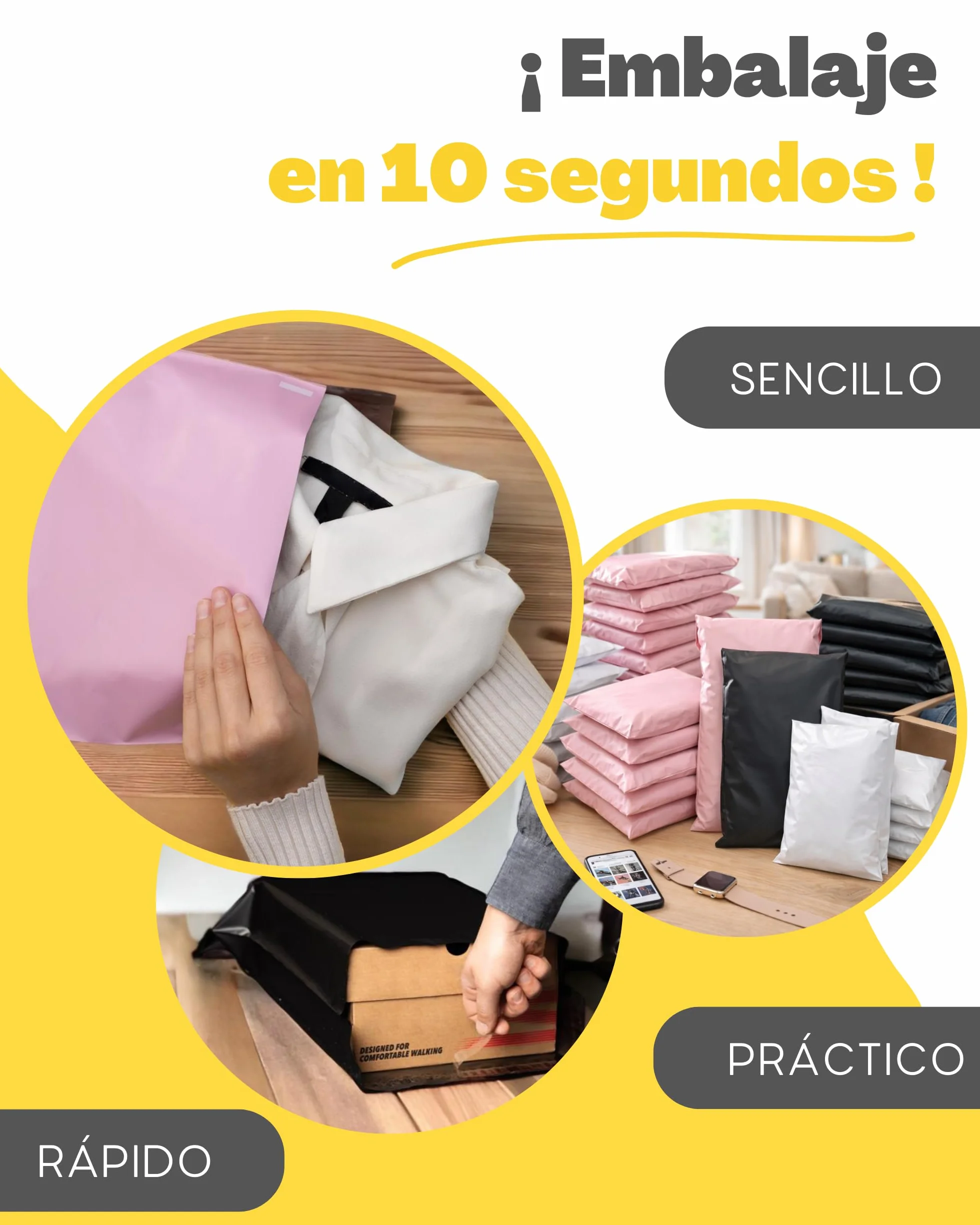 Sobres para envíos de ropa Tamaño M 25x35cm Opaco Ultra-Resistente Impermeable Plástico