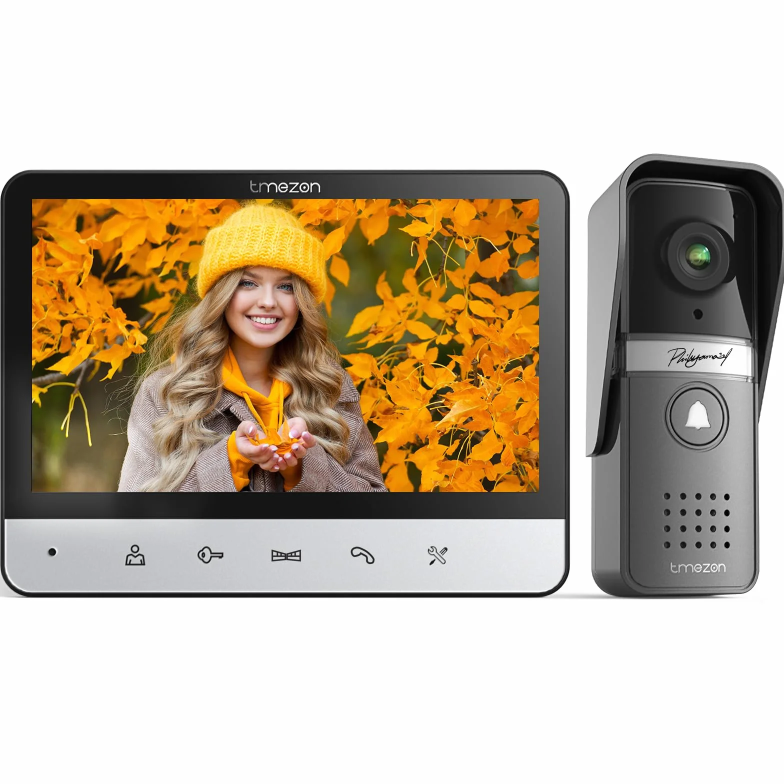 TMEZON Videoportero 4 Hilos,Timbre Video Sistema de intercomunicación con 7 zoll Monitor y Timbre con Cable,Vista en Vivo y conversación, Desbloqueo por Monitor Interior,16 Tonos de Llamada