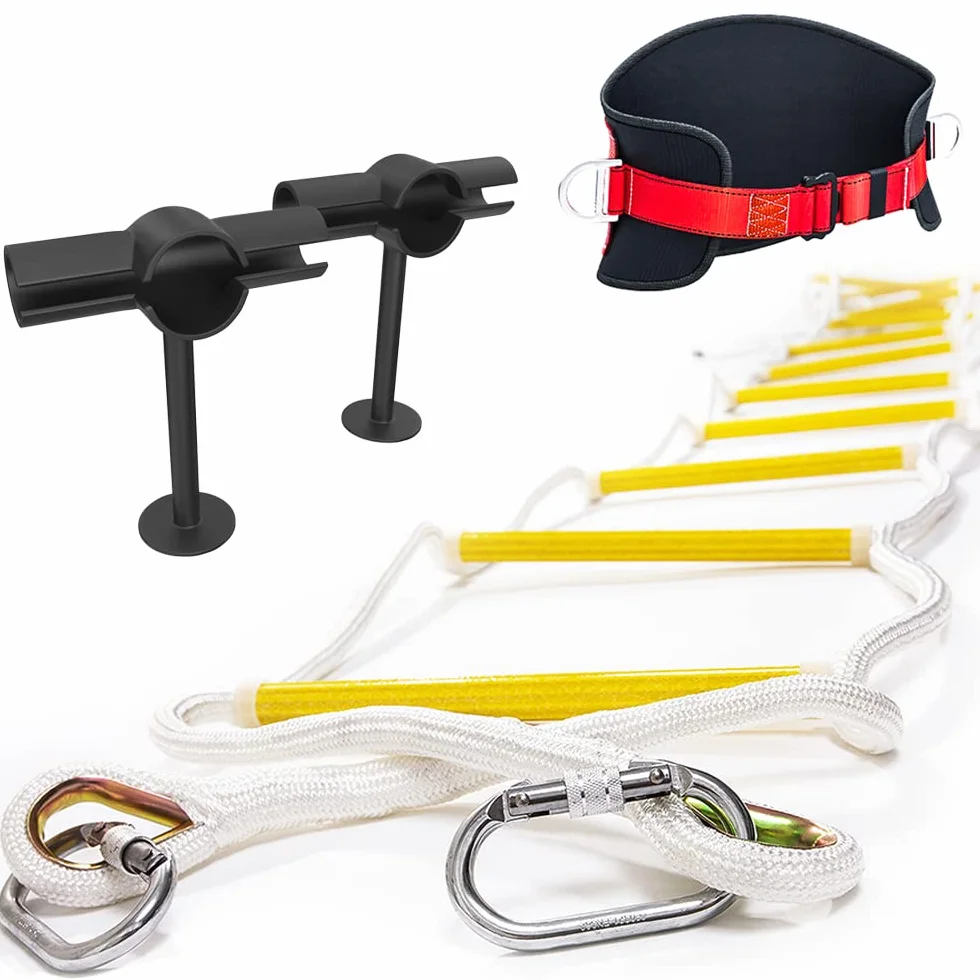 Escalera de Seguridad de 10 m Resistente al Fuego - Solución innovadora Escalera con estabilizadores de separación, cordón y cinturón de Seguridad - Reutilizable - Capacidad de Peso de hasta 900 kg