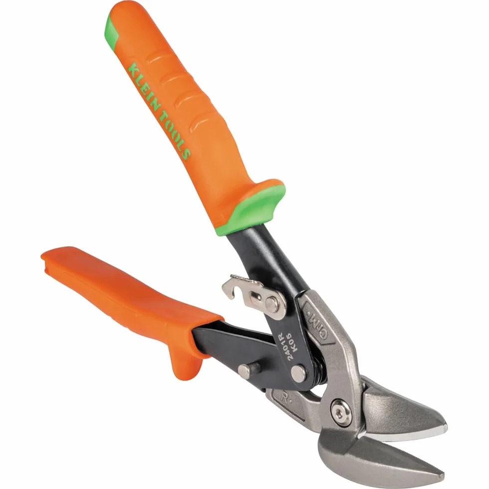 Klein Tools 2401R Tijeras compensadas de corte derecho, tijeras de hojalata de aviación con hoja forjada para corte de chapa de precisión