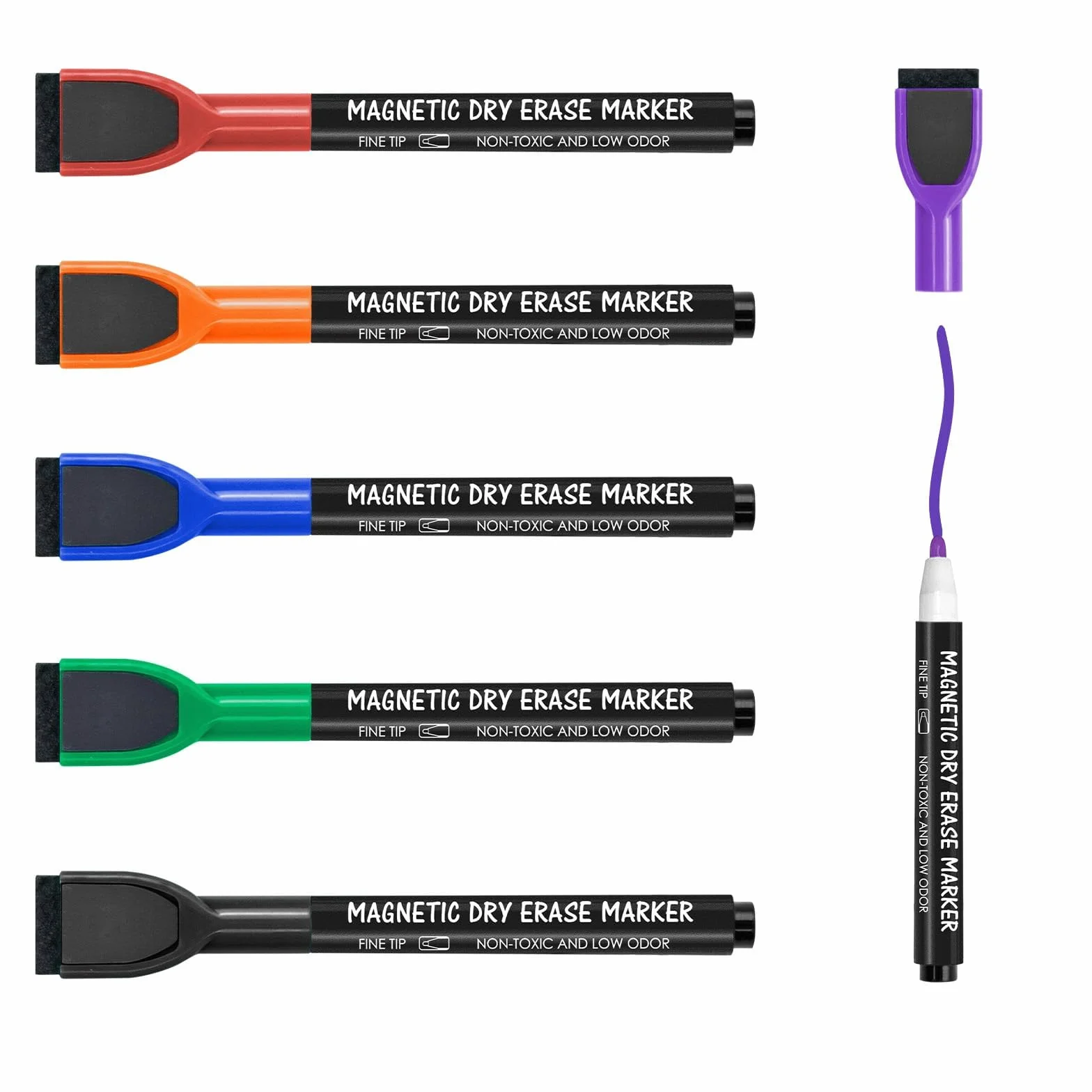 Maxtek Rotuladores Pizarra Blanca 6 Marcadores Magnéticos Punta Fina con Borrador