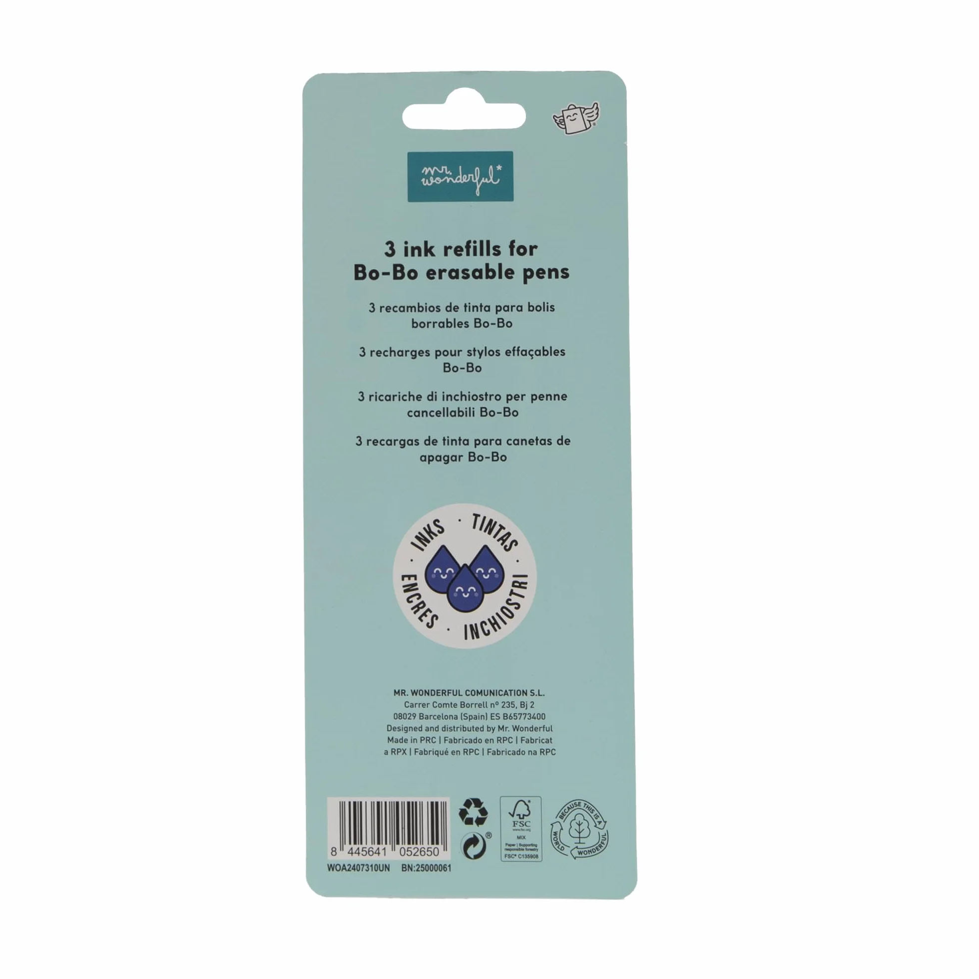 Mr. Wonderful Juego de 3 recambios de tinta para bolígrafos borrables Azul Tinta de gel termosensible