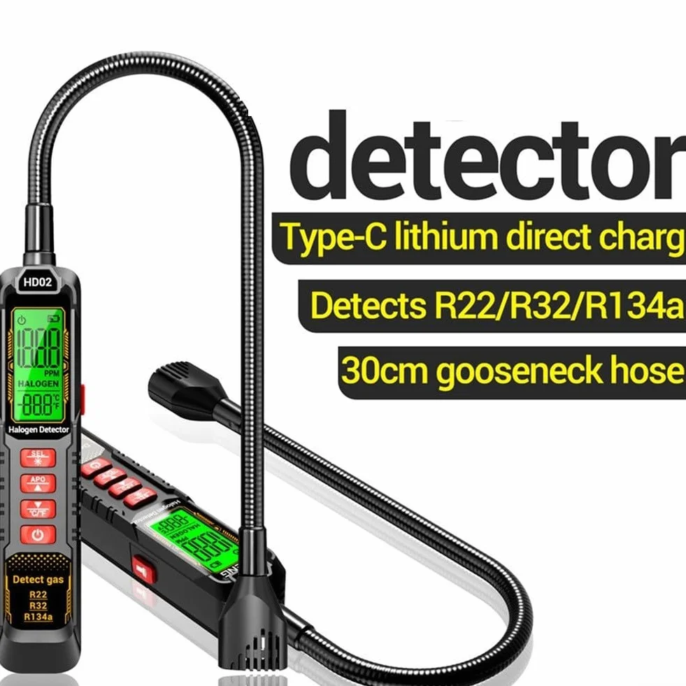 Detector de fugas halógeno Analizador de gas para R22 R32 R134a Aire acondicionado y refrigerador Herramienta de prueba recargable Unidad negra()