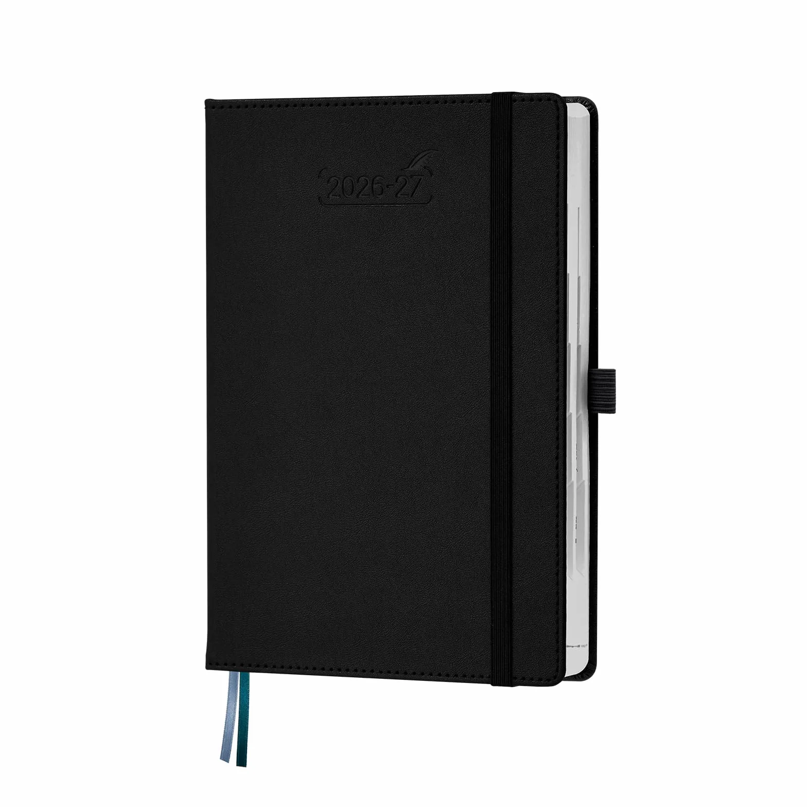 Agenda Escolar 2026-2027 Día por Página A5, 15,5 x 21 cm, Tapa Dura Cuero PU Negro