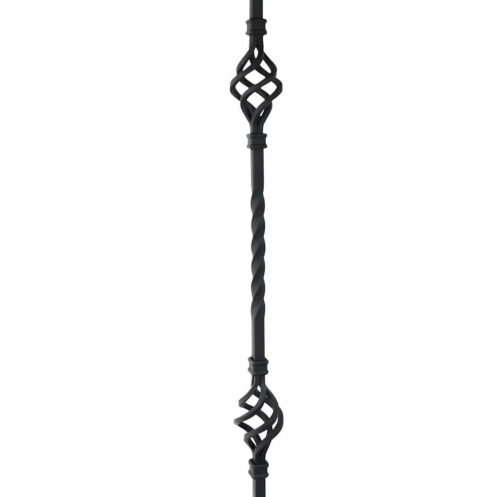Balaustres de hierro para interior de escalera (caja de 10) husillos de escalera cuadrados de metal de 1,27 cm – Balaustres de escalera de doble canasta hueca de un solo giro (negro satinado