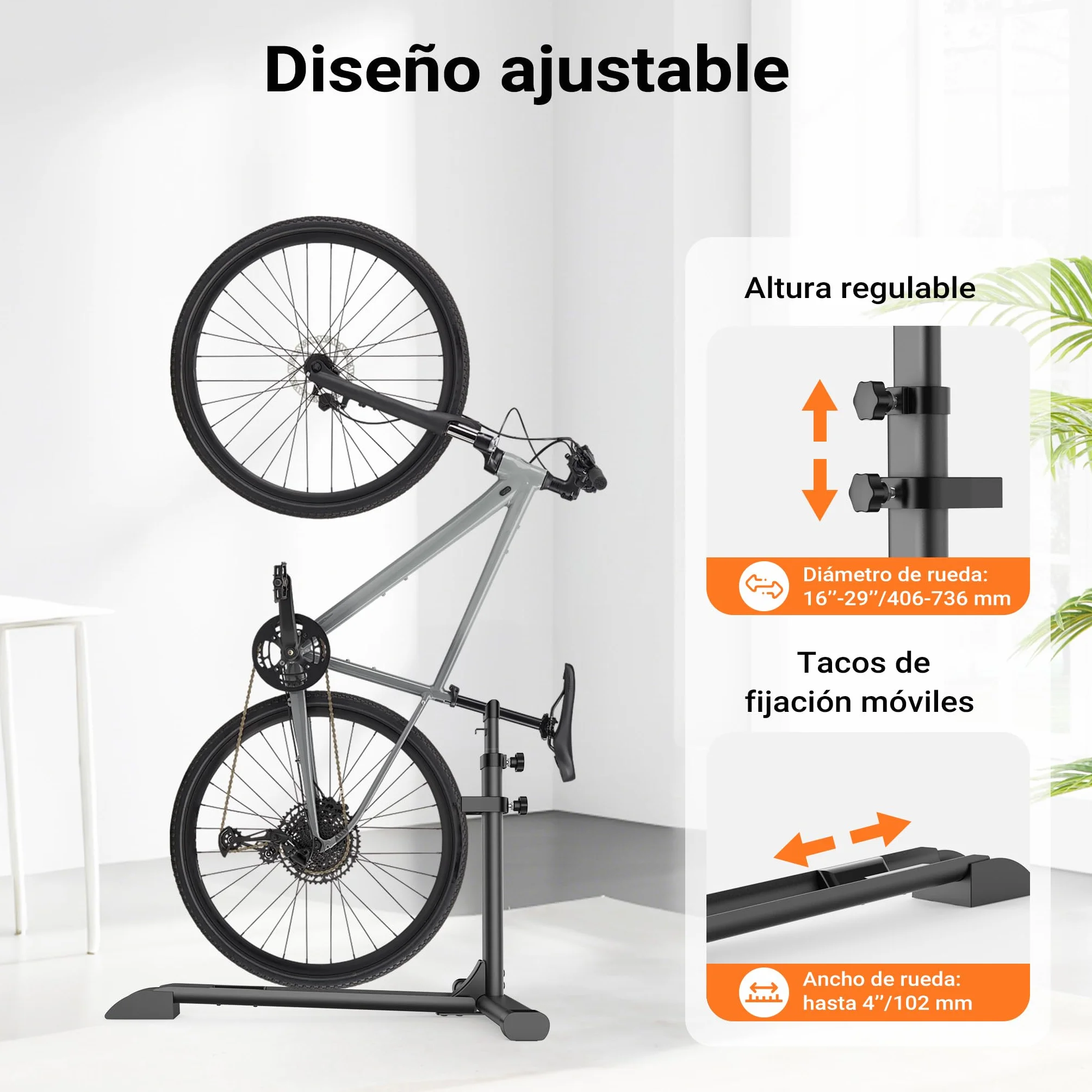 WilTec Soporte de Suelo para Bicicleta de Acero Negro Altura Independiente aparcabicicletas