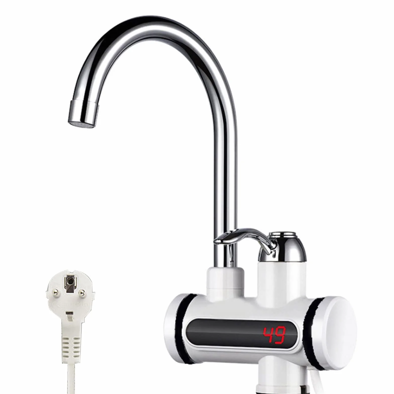 Grifo de agua caliente instantáneo de 230 V, 3000 W, calentador de agua eléctrico, grifo de agua hirviendo con pantalla digital LED, grifo de calefacción eléctrico de acero inoxidable giratorio 360°
