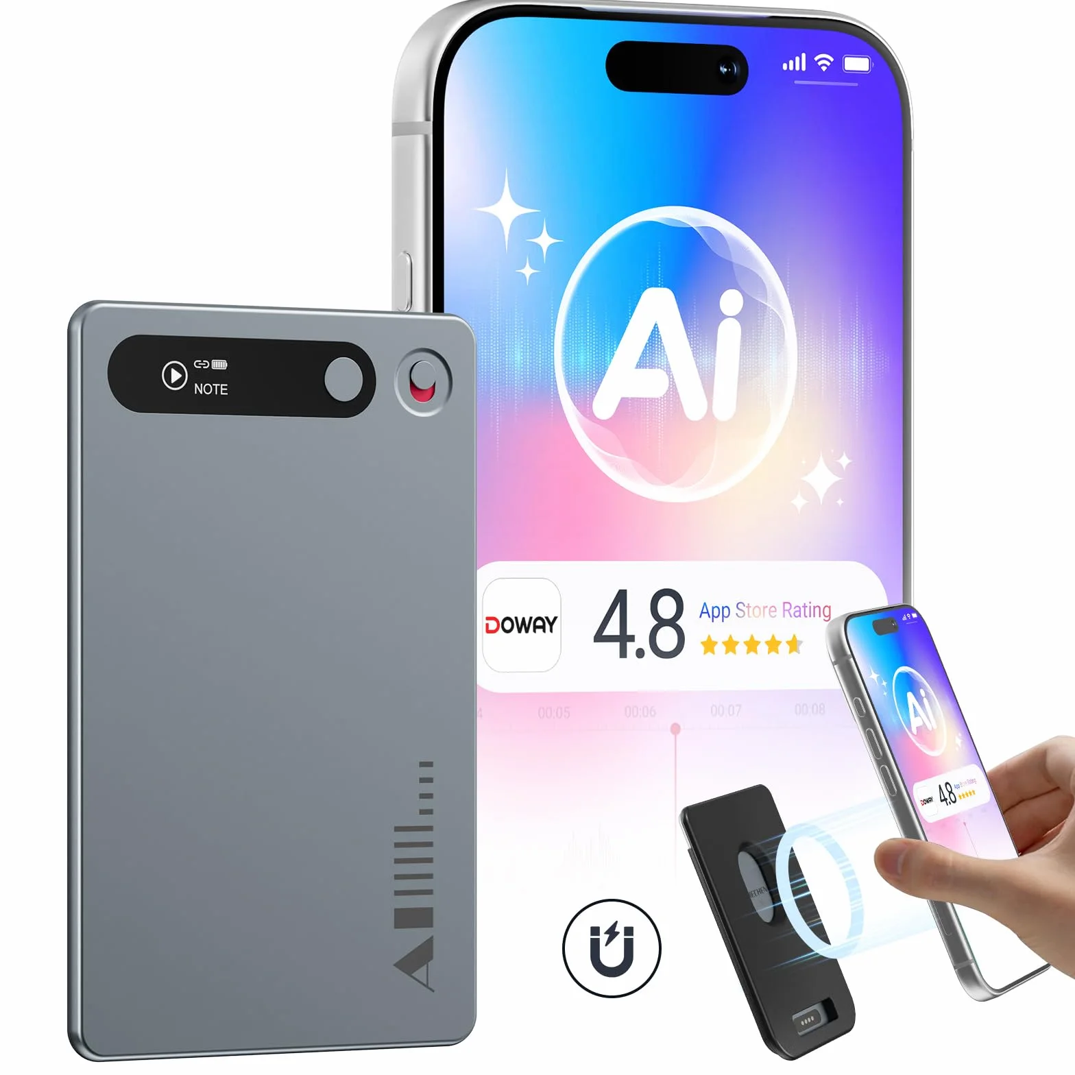 Grabadora de Voz IA 64GB Transcripción Inteligente 81 Idiomas Bluetooth 5.3