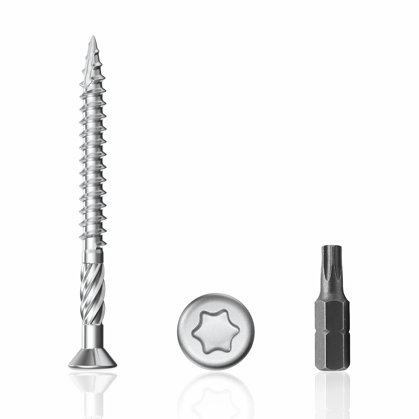 Premium terrace tornillos 5x50 acero inoxidable I 200 pcs. + Bit I AISI410 C1 I TX25 I Tornillos para tablas de patio etc. I TORX, fresado de costillas, punta cortada, muesca de corte