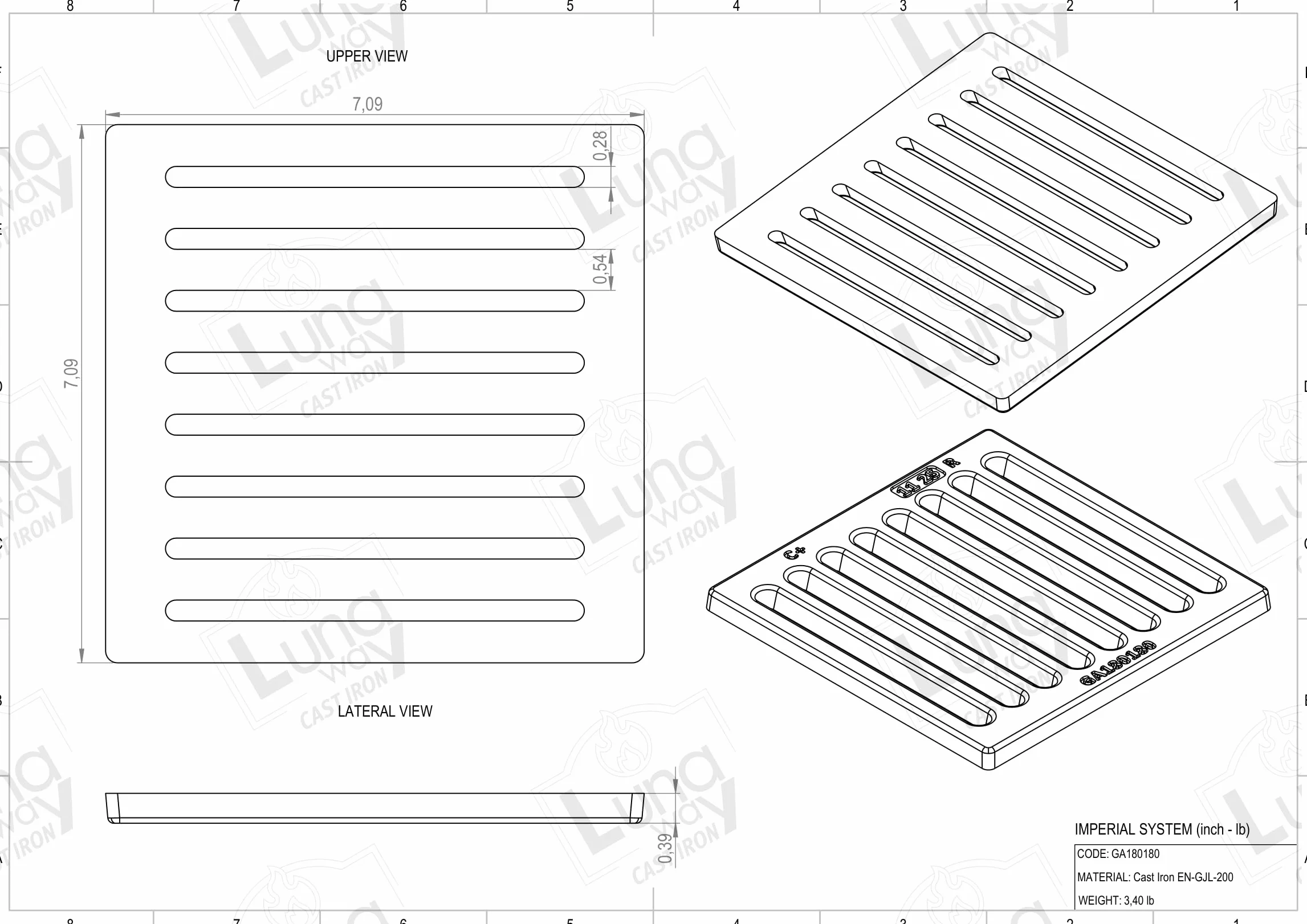 18 x 18 x 1 cm – Rejilla de hierro fundido para recoger cenizas | apta para chimeneas y estufas | Resistente | Diseño moderno | 100% hierro fundido calidad LUNAWAY