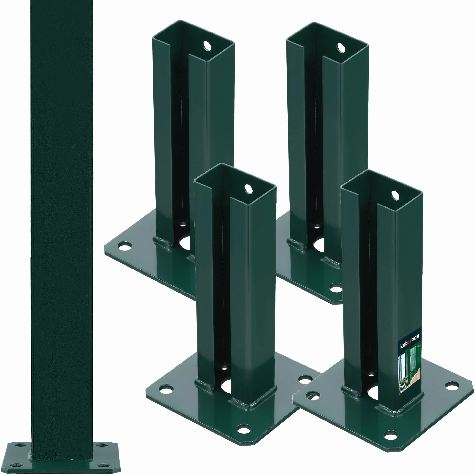 KOTARBAU® Set de 4 Unidades Soporte para Poste - Pie de Pilar - Atornillable - Acero Revestido - 60x40 mm - Verde - Anclaje para Poste - Resistente a la Intemperie