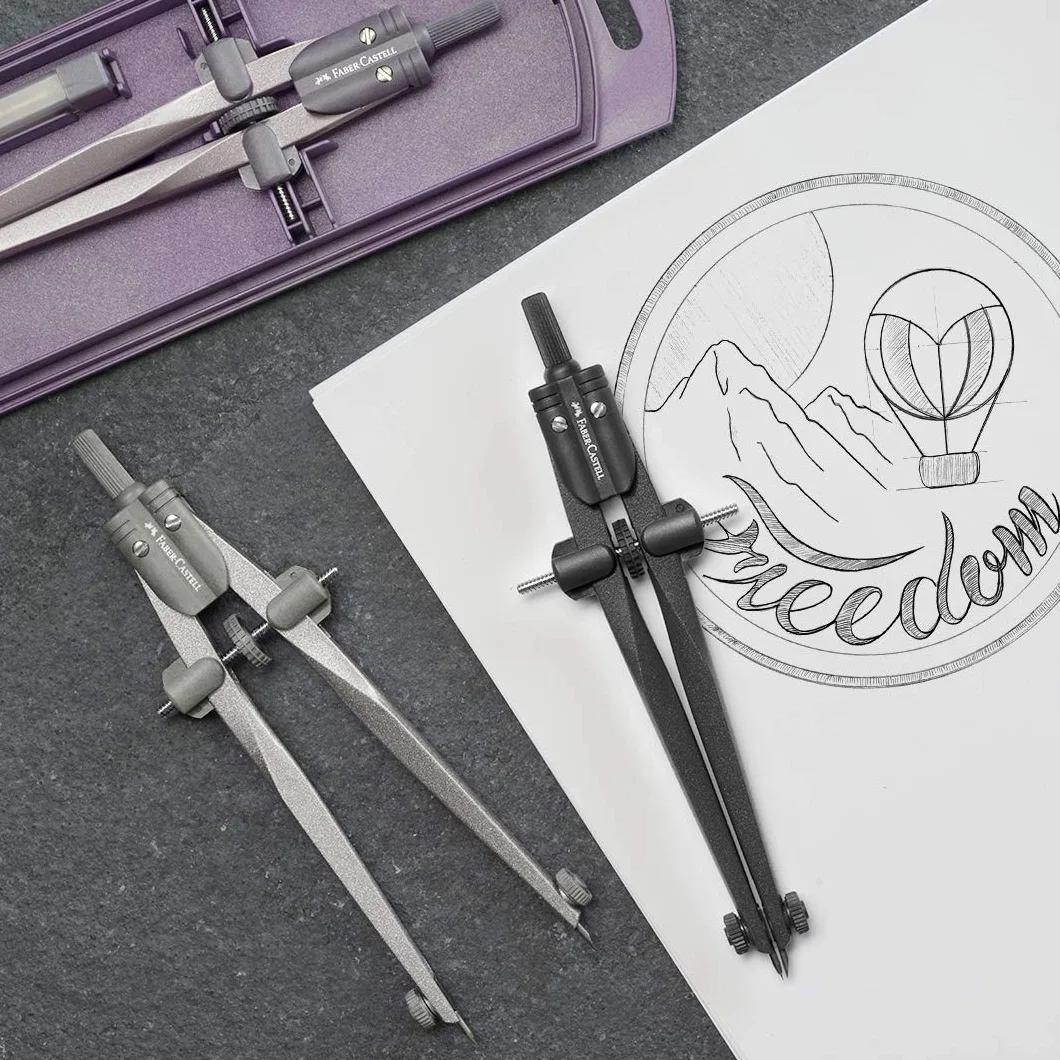 FABER-CASTELL Compás de ajuste rápido Stream Blackstone juego con piezas de repuesto y minas