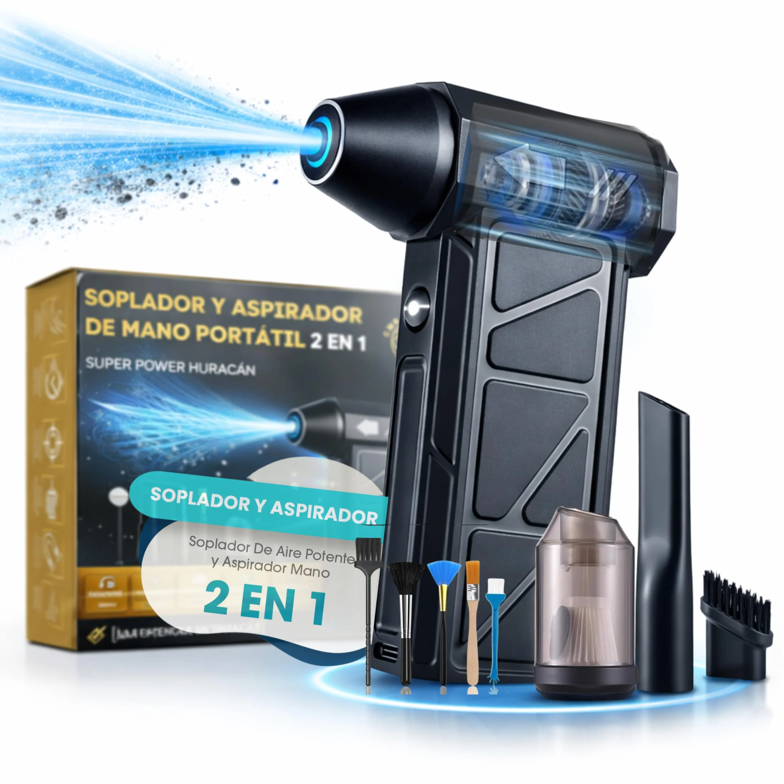 Soplador de Aire Eléctrico 2 en 1, 130000 RPM, 4000 mAh, con Luz LED para Limpieza de PC y Coche