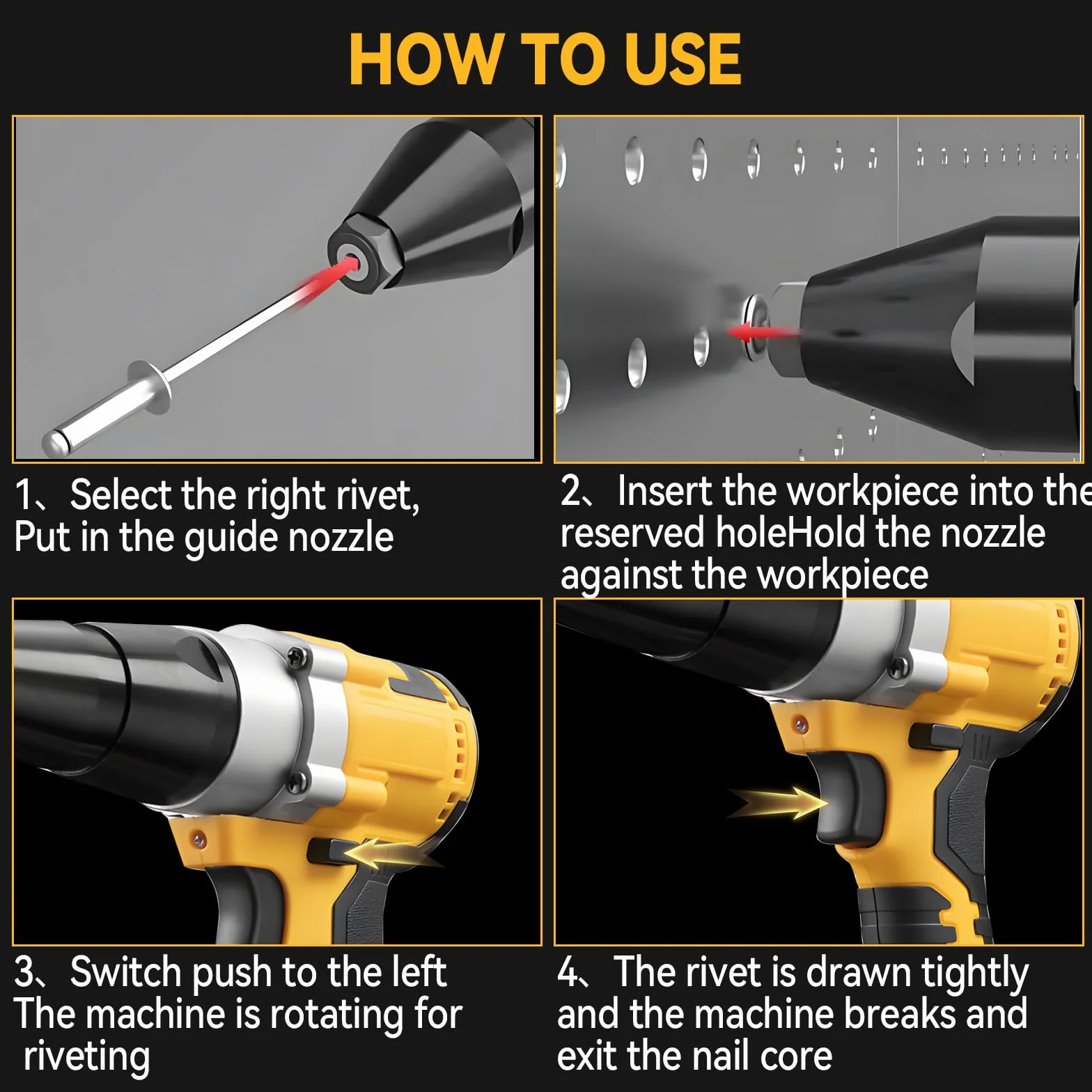 Pistola remachadora inalámbrica compatible con Dewalt batería 18V (sin batería), pistolas de tuerca de remache automáticas eléctricas con 40 remaches para remaches de 1/8 pulgadas, 5/32 pulgadas