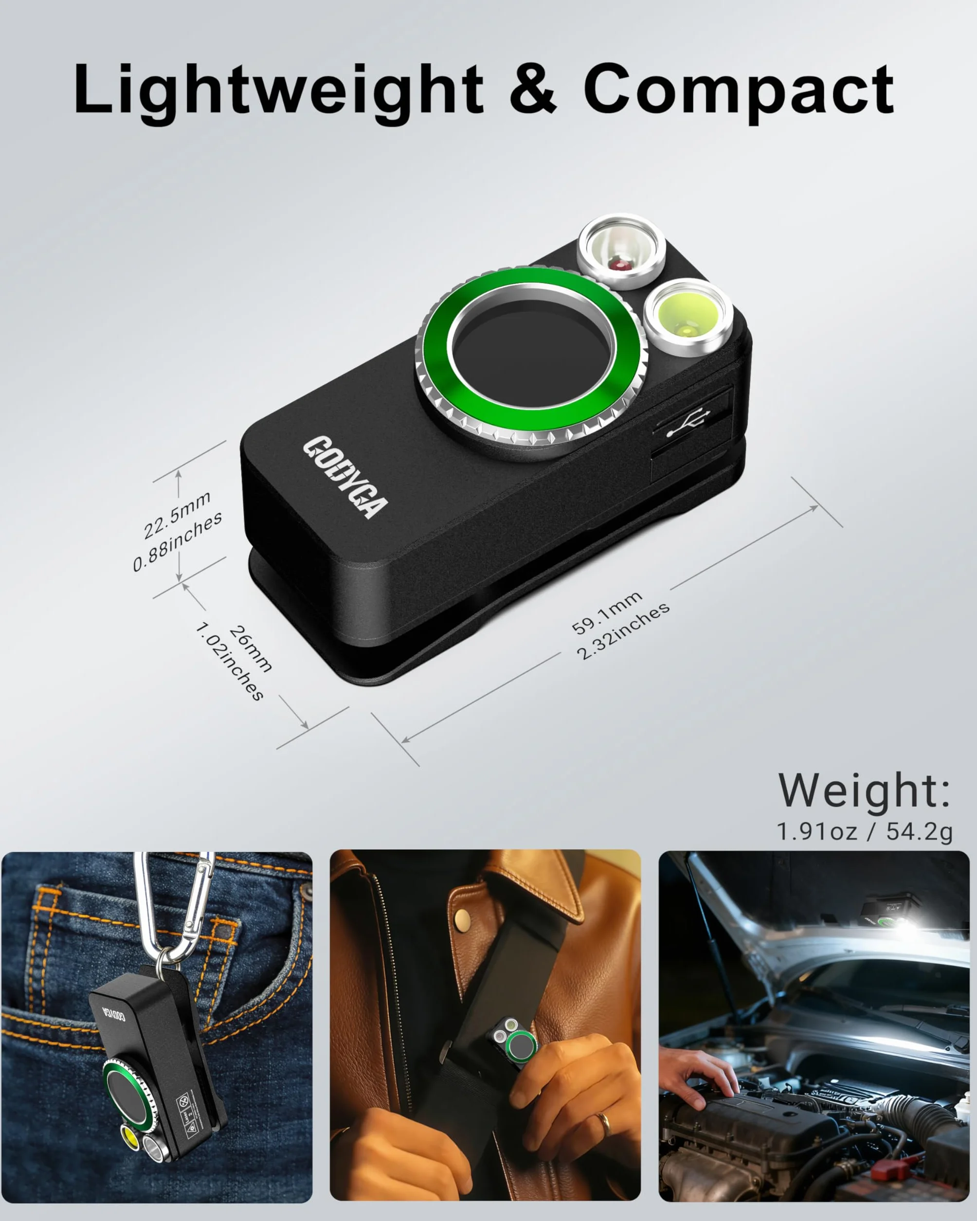 Godyga Mini Linterna LED Recargable USB con Luz Roja, Contador de Golf, 500 Lúmenes IPX6, Clip Magnético, Linterna Compacta para Golf, Camping y Emergencias