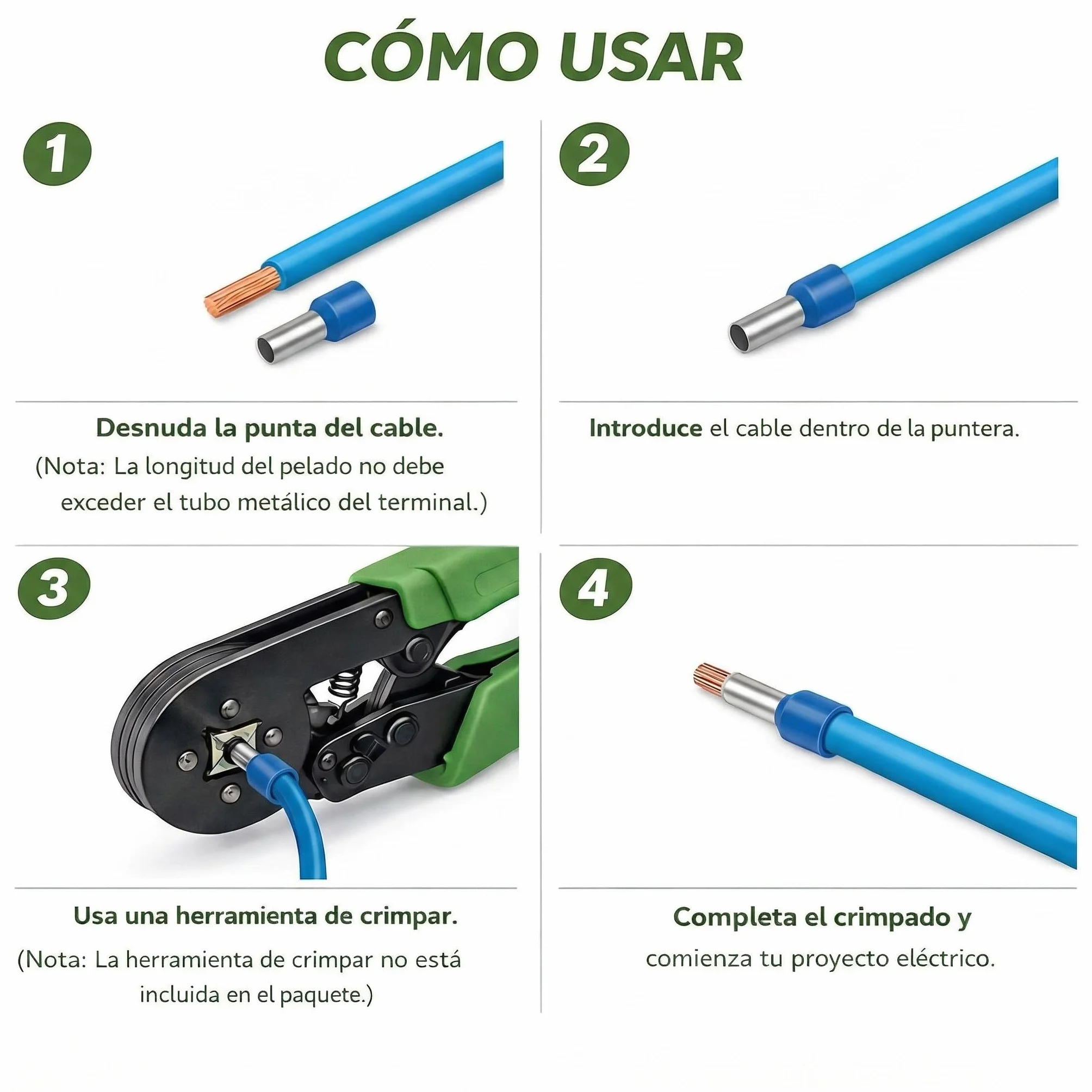 Punteras Huecas Aislantes Negras para Cable Eléctrico 1,5mm² - Conectores Eléctricos de Crimpado