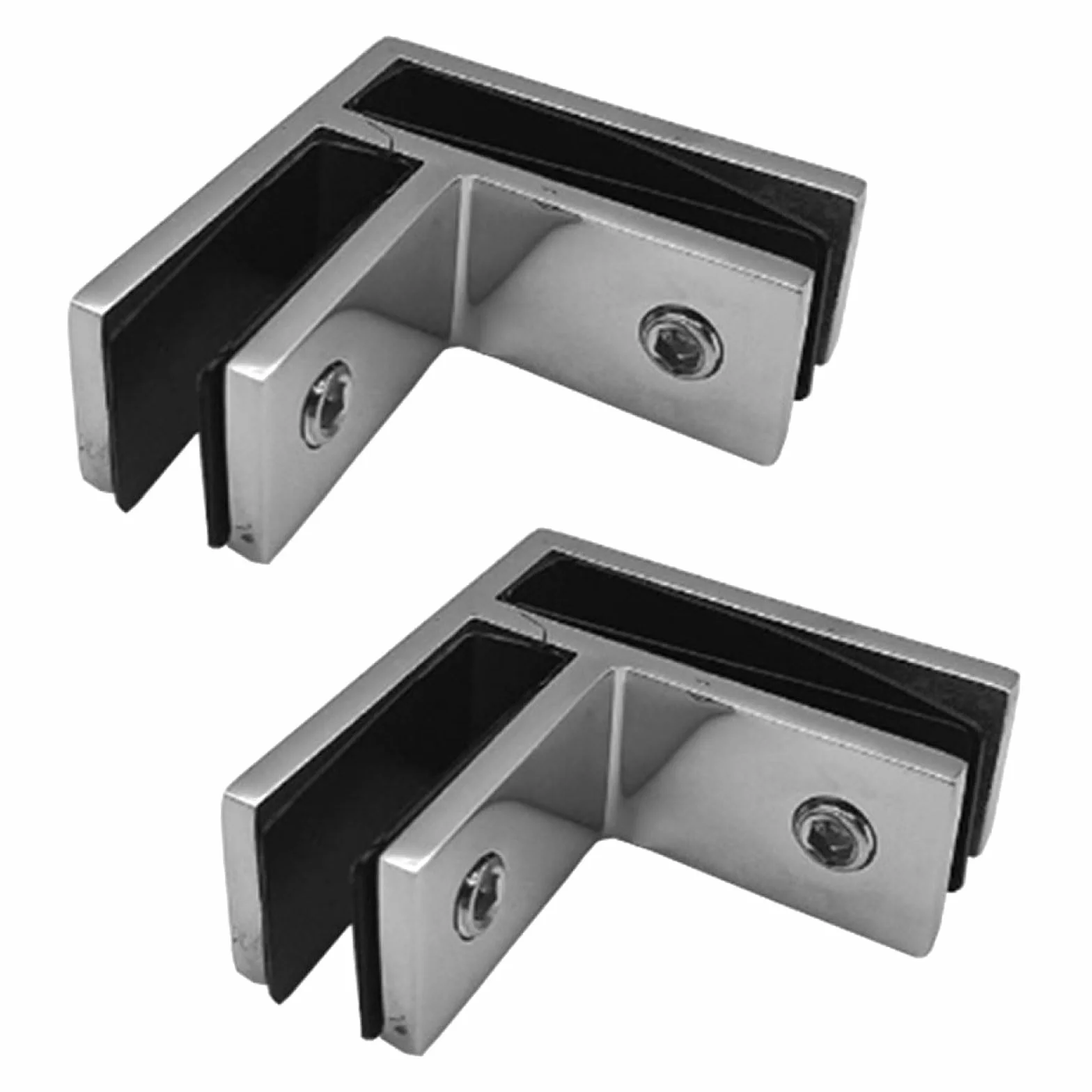 Abrazadera de vidrio a vidrio de acero inoxidable de 90 grados, abrazadera de barandilla plateada, soportes de esquina (10-12 mm) para valla, balaustrada, balcón (2 unidades)