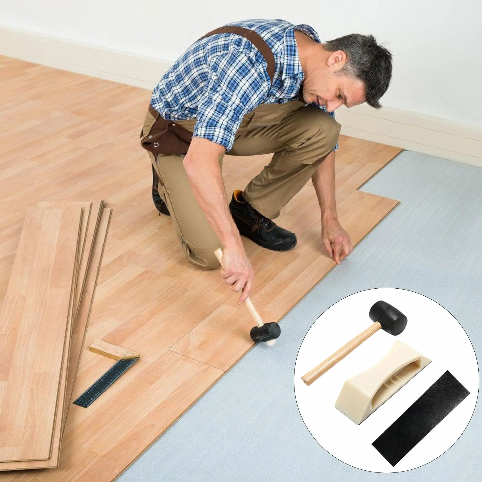 Bloque de roscado para suelos de madera laminados de ingeniería, herramienta de instalación eficiente con mango ergonómico, bloque de roscado para suelos laminados