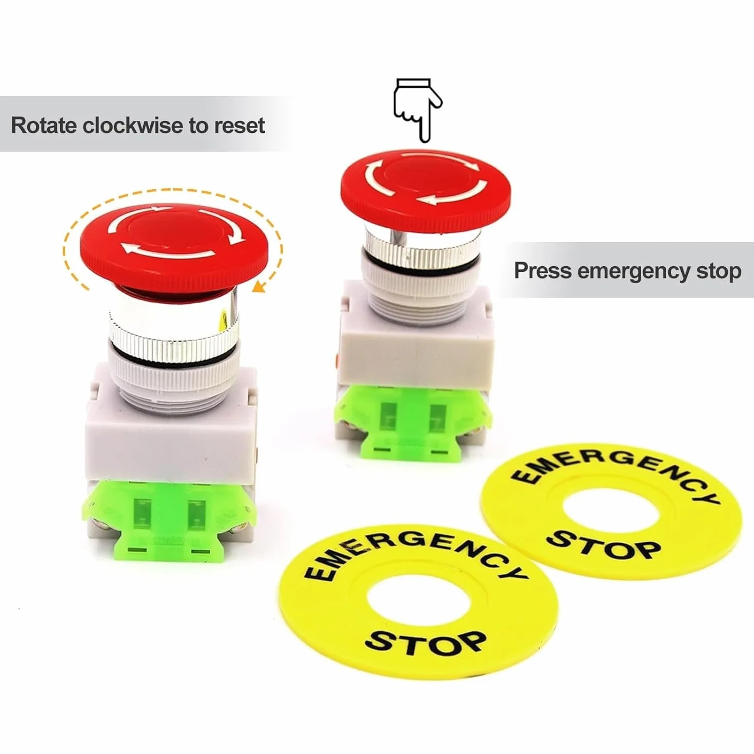 TECHZOCO Interruptor de Botón de Presión para Parada de Emergencia, Seta Pulsador Emergencia, Botón para Emergencia, Instalación orificio de apertura 22 mm, NO + 1 NC DPST, 660V 10A