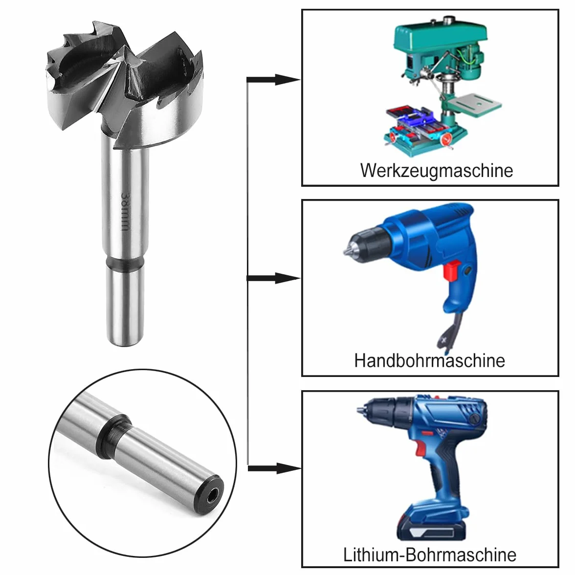SUQIN Broca Forstner de 48mm Para Madera-Diámetro De 48mm Longitud 90mm Broca Fresadora Para Madera Con Eje Redondo Para Para Marcar y Taladrar Agujeros Para Bisagras