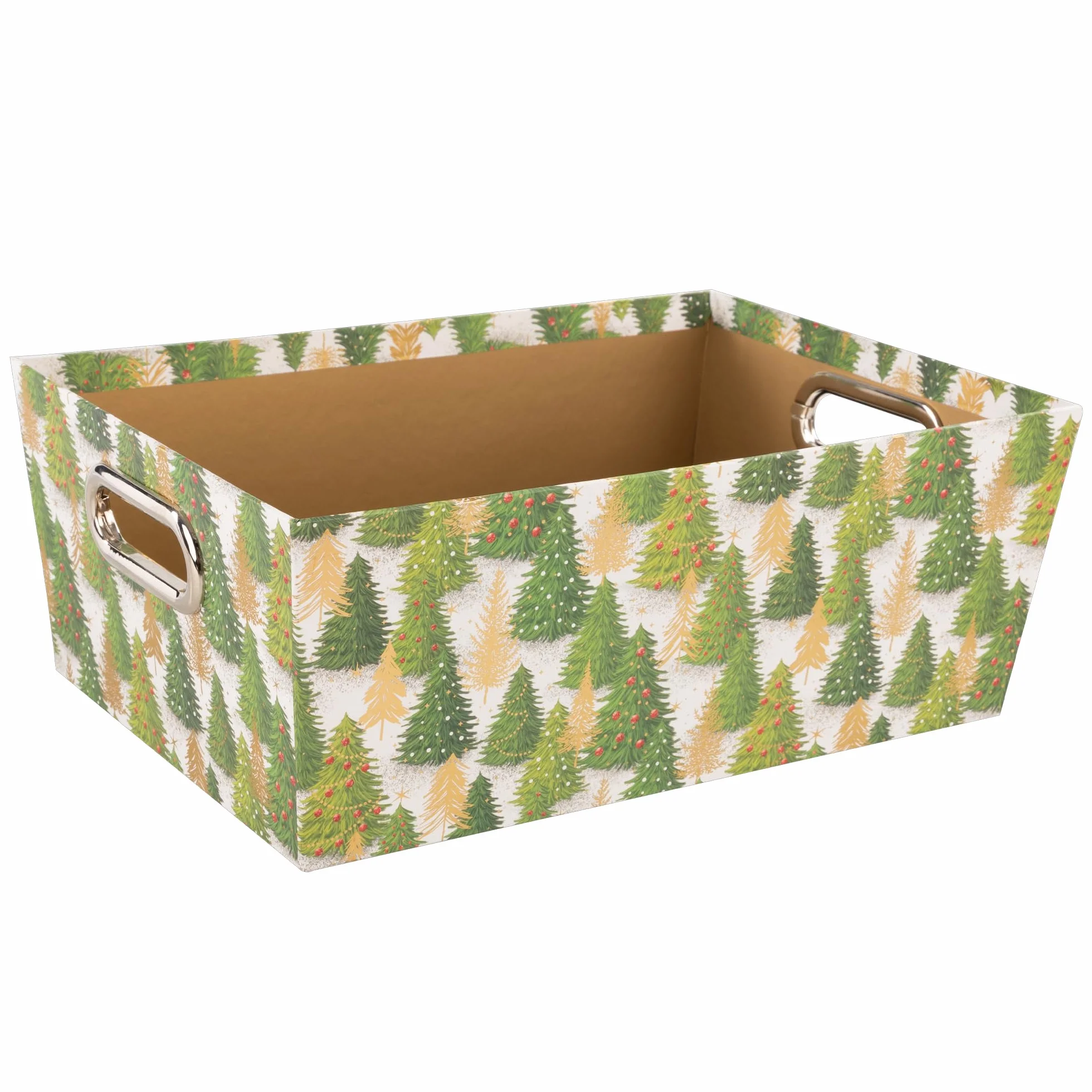 Idena Caja de almacenamiento de cartón resistente 33 x 22,9 x 12,7 cm con asas metálicas motivo árbol de Navidad