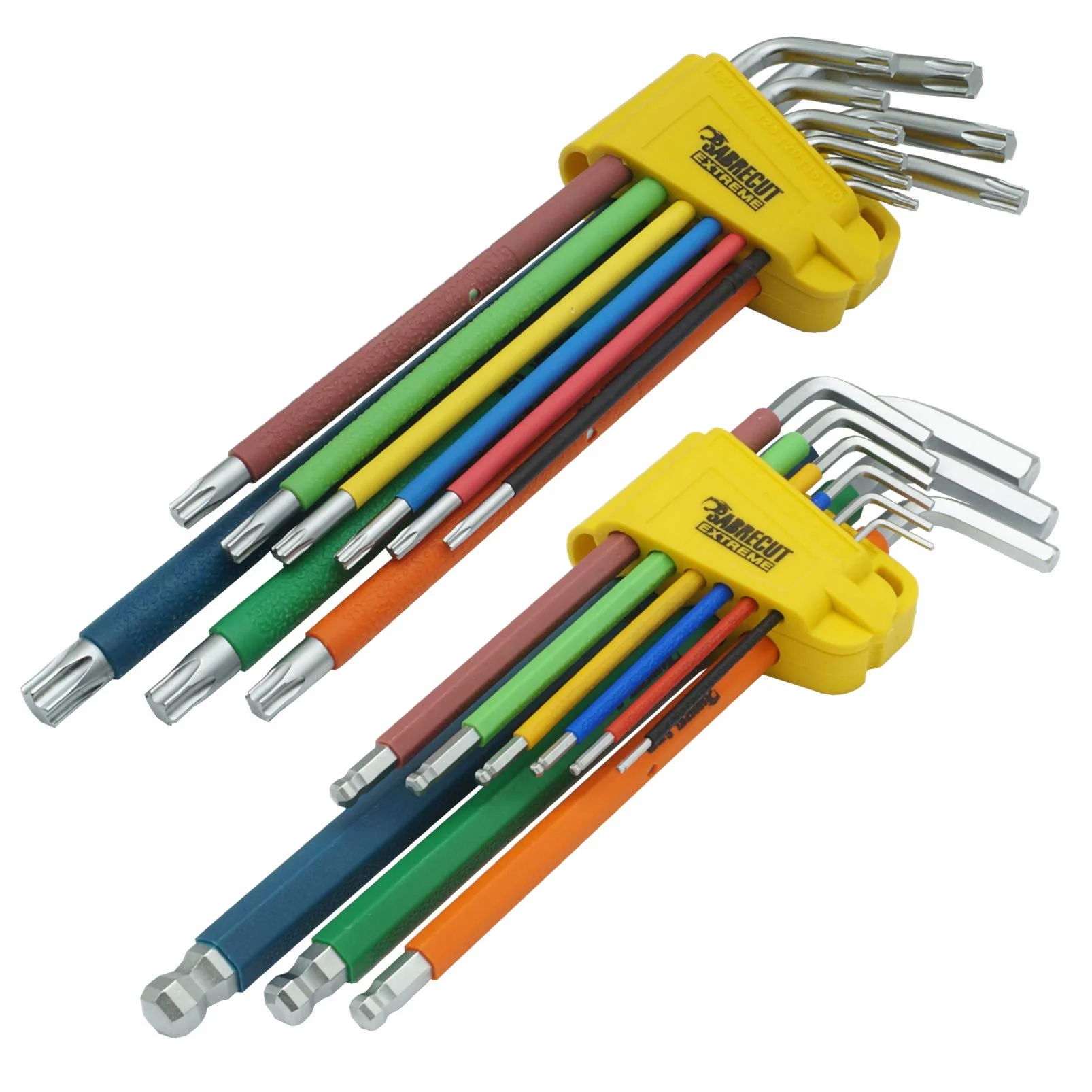 SabreCut Juego de llaves SCTGK1 de 18 piezas con agarre suave y comodidad extralargas hexagonales hexagonales de diamante Hex Plus y Torx con codificación de colores tamaños de 1,5mm a 10mm T10-T50