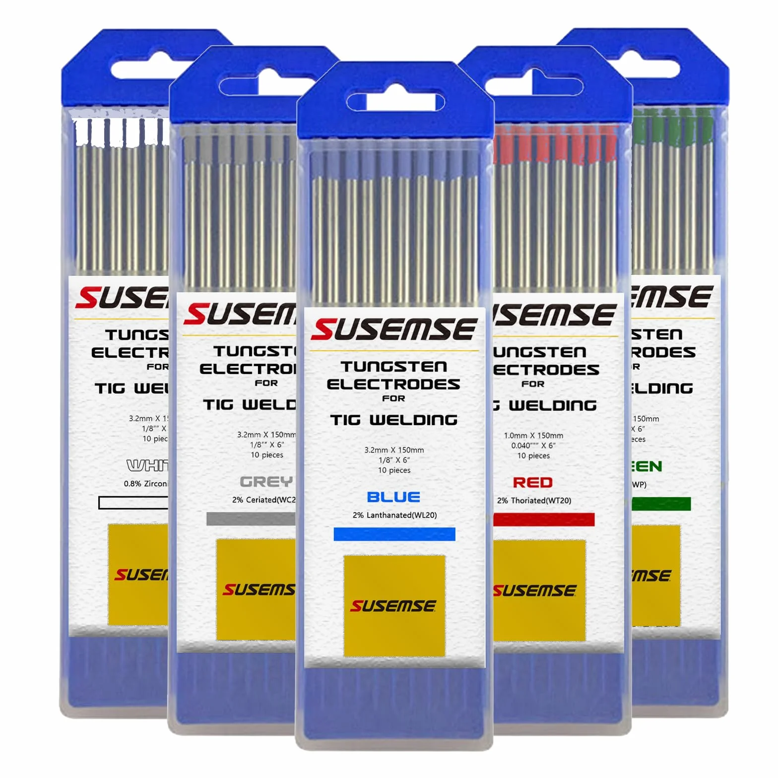 SUSEMSE - Electrodo de tungsteno para soldadura TIG, lantanado al 2%, de 1/8 x 7 pulgadas (azul, 3.2mm*150mm), paquete de 10