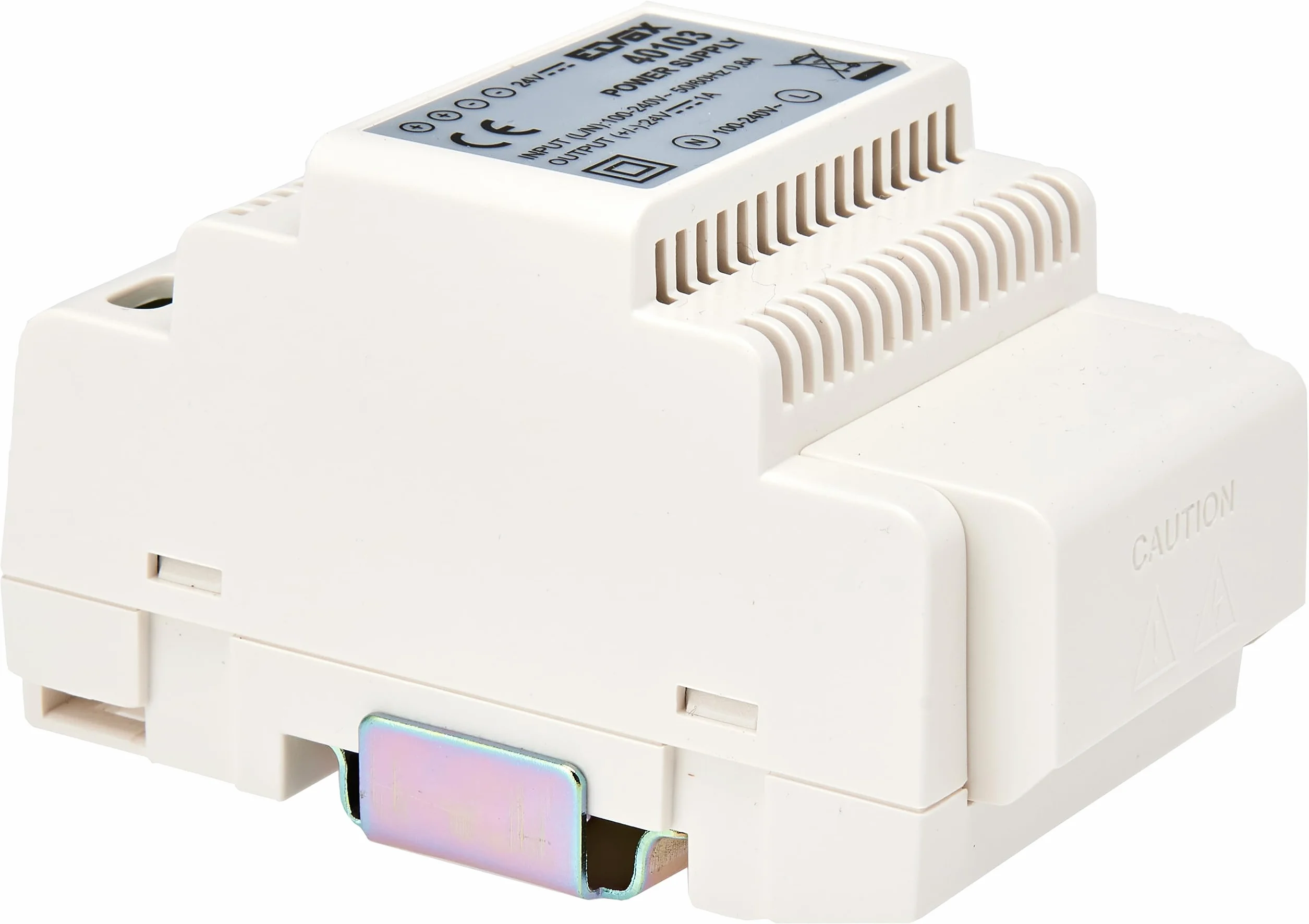 Vimar 40103 Alimentador para videoportero con salida 24 Vdc, alimentación 100-240 V~ 50/60 Hz, instalación en riel DIN (60715 TH35), ocupa 3 módulos de 17,5 mm, blanco