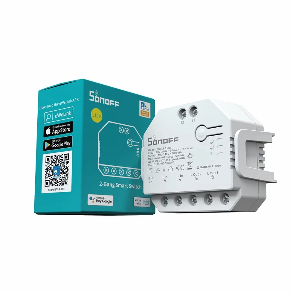 SONOFF Módulo de interruptor de cortina inteligente WiFi de 2 vías con relé dual para cortinas motorizadas, persianas, persianas, funciona con Alexa, no requiere concentrador, DUALR3 Lite