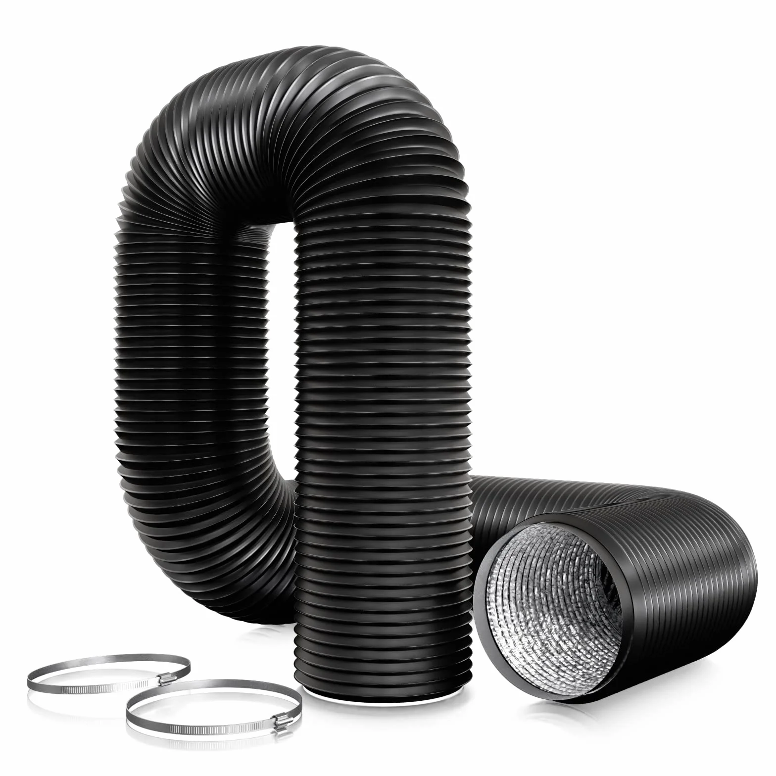 Aygrochy Manguera de ventilación de PVC de 150 mm, manguera de ventilación de 6 metros con 2 abrazaderas de manguera de acero inoxidable para aire acondicionado móvil, secadora, ventilador de