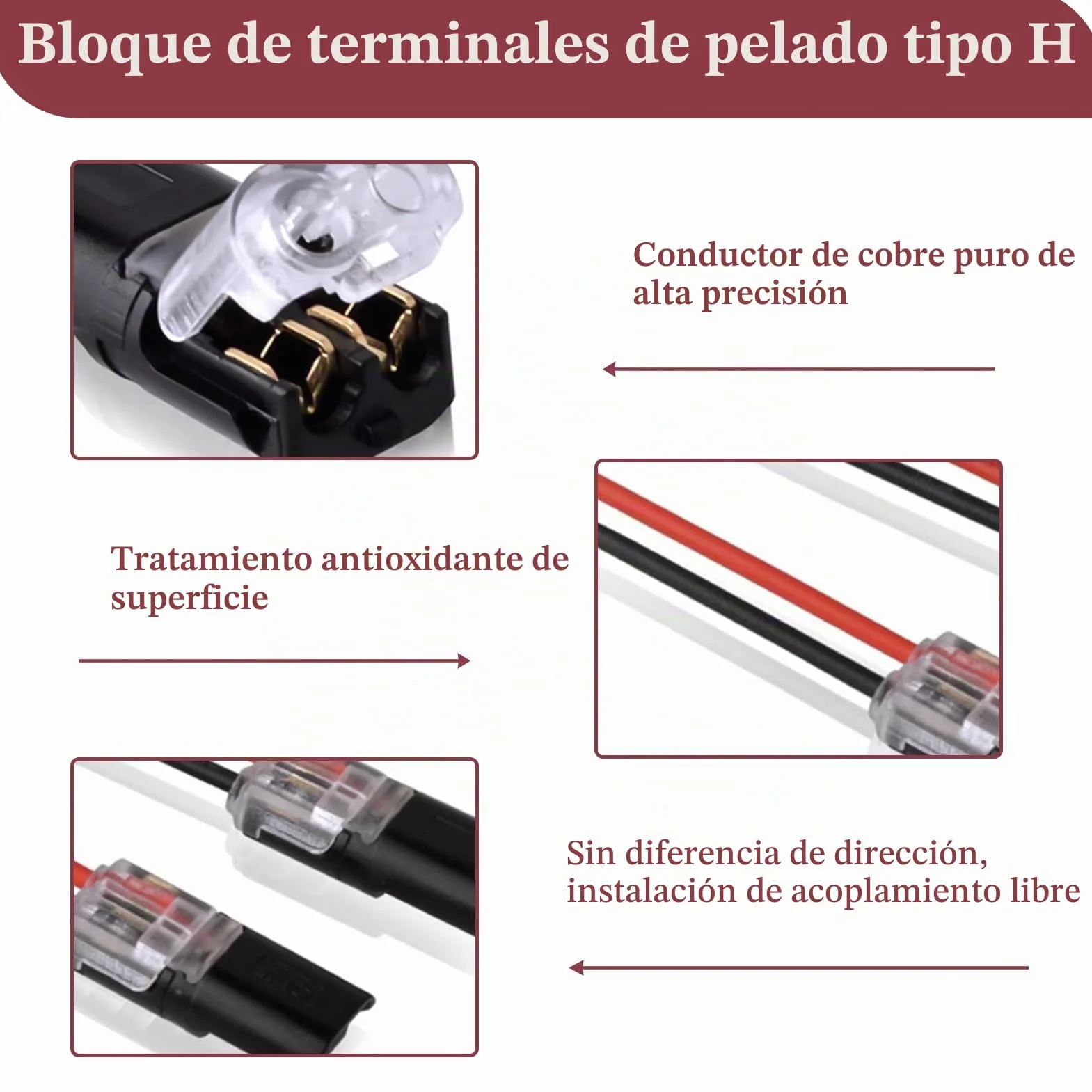 Conectores Eléctricos Rápidos 2 Pines 18-22 AWG, 30 Piezas, para Hogar y Automoción