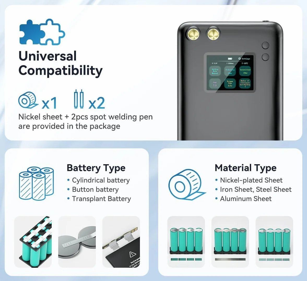 Soldador por puntos, AWithZ 7500mAh Soldador por puntos de batería, pantalla grande, interfaz de usuario inteligente en varios idiomas,para reparar de precisión y hacer paquetes de baterías (U3)