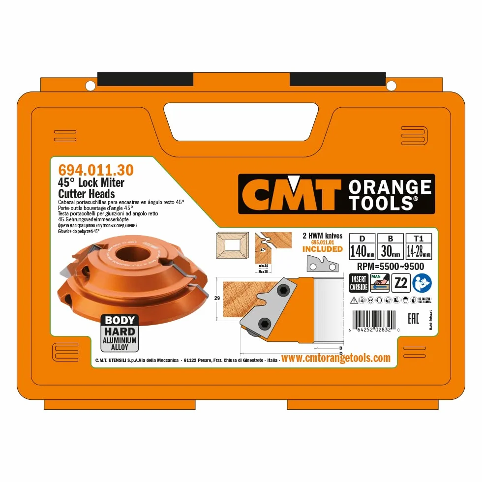 CMT 694.011.30 Cabezal portacuchillas para encastres en ángulo recto 45° 140x30mm