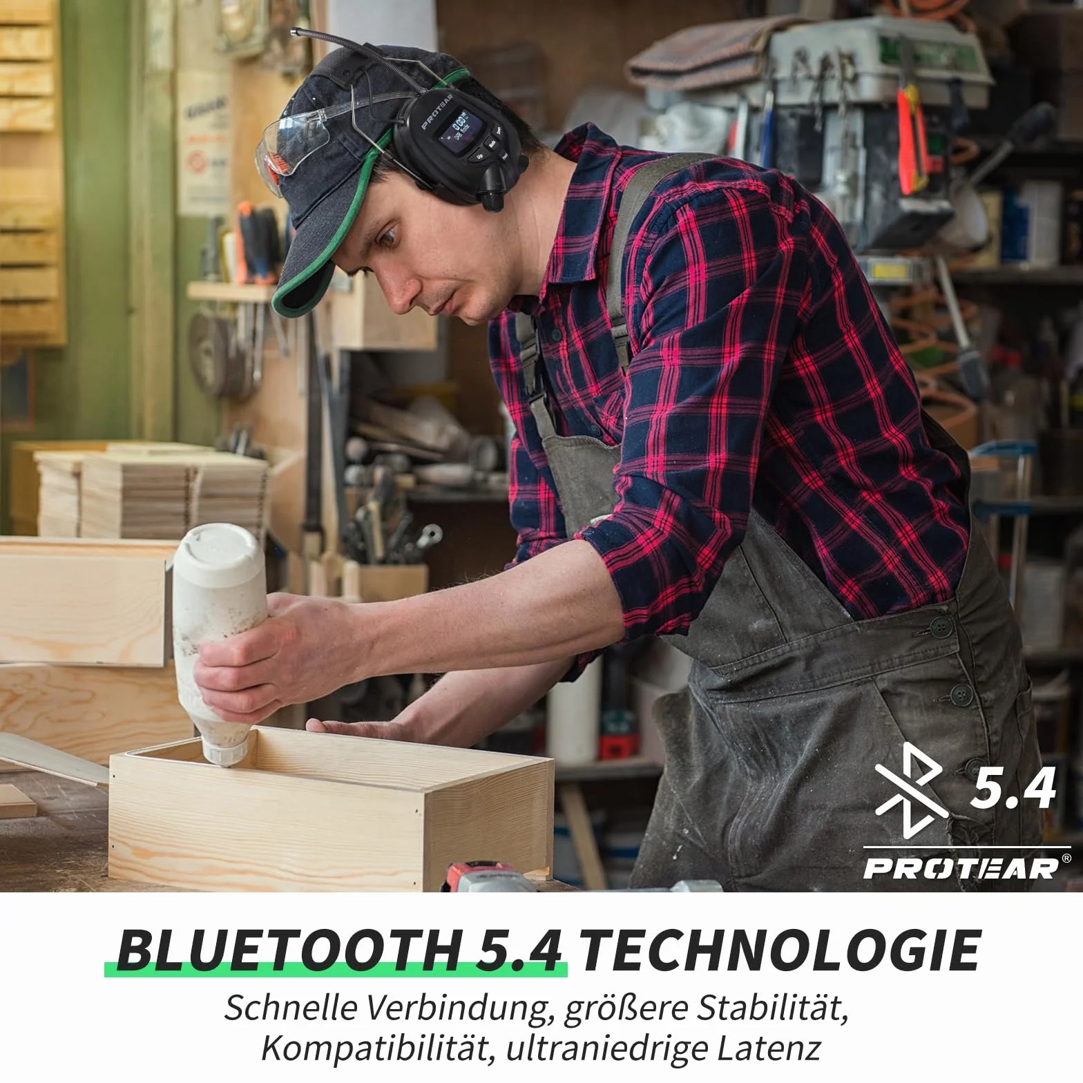 Protección auditiva con radio DAB+ FM Bluetooth 5.2 orejeras seguridad batería litio SNR 30 dB