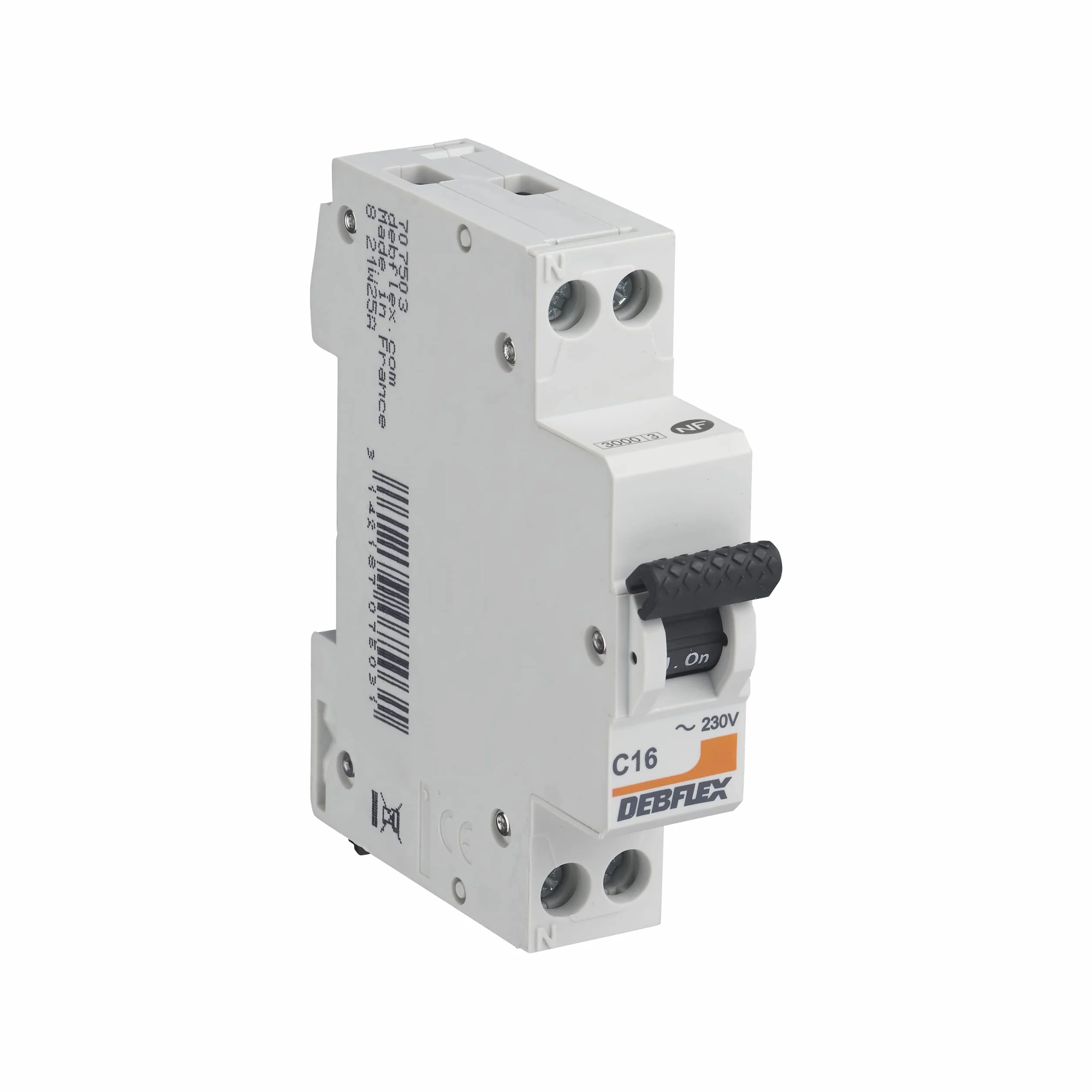 DEBFLEX - Disyuntor 16A Fase + Neutro 3KA - Módulo Cortocircuitos - Certificado NF - Instalación en Cuadro Eléctrico - Gris