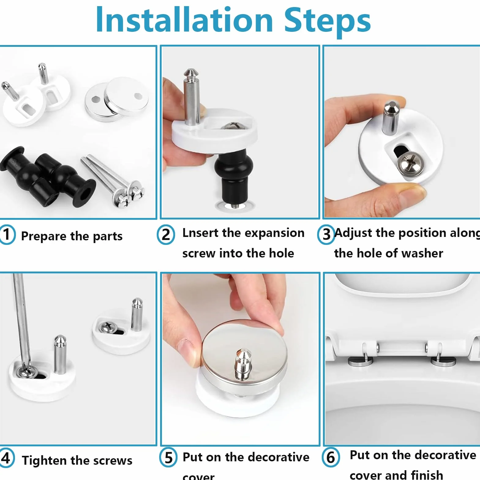 Tornillos para asiento de inodoro,2 Bisagras Tapa WC,Fijación de Asientos de Inodoro,con Goma Tornillos para Montar y Fijar la Tapa del Inodoro
