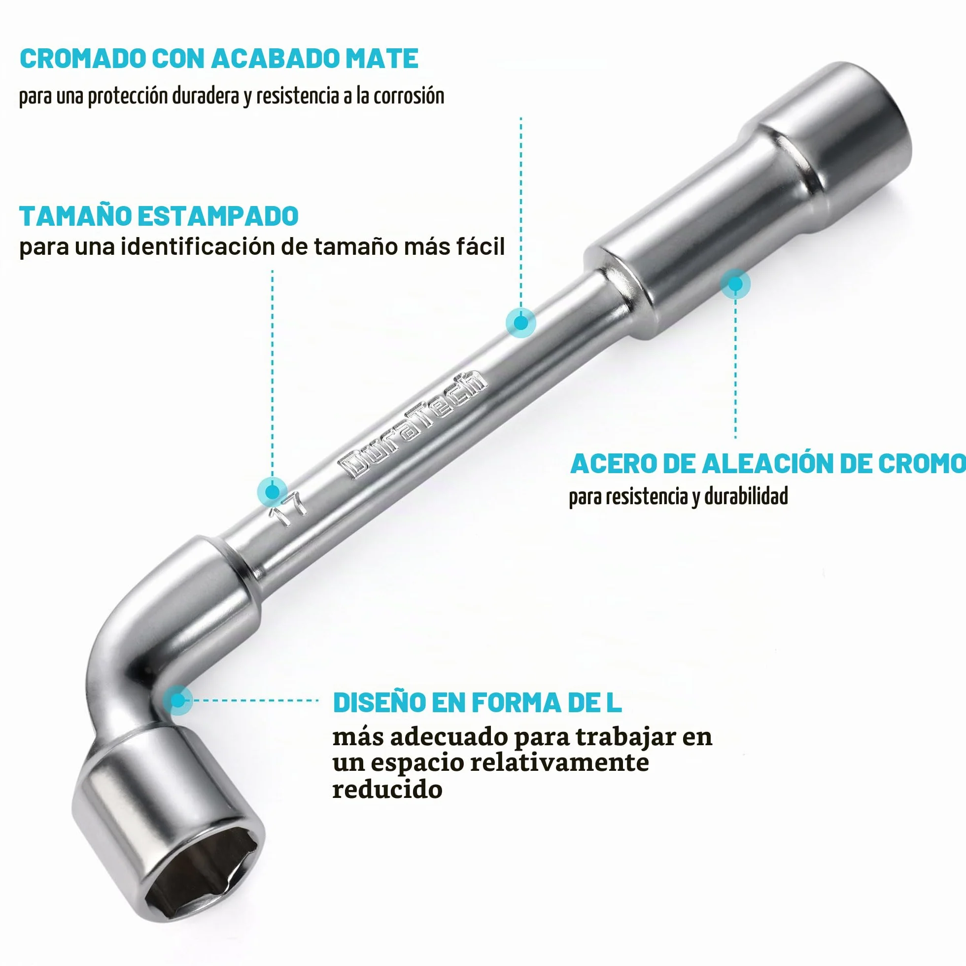 DURATECH Juego de llaves de codo de perforación de tubería tipo L, juego de llaves hexagonales en forma de L, métricas, 9 piezas, 8-19 mm, acero de aleación cromada, 6 puntos, con bolsa rodante