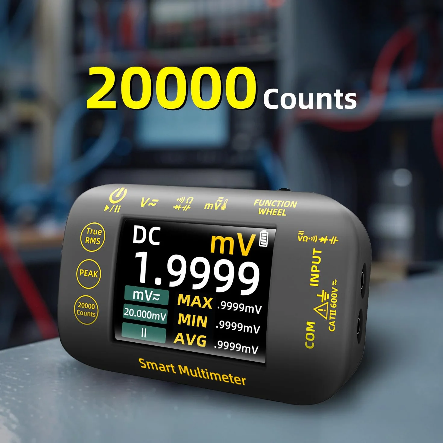 BSIDE Multímetro Digital Pequeño 20000 Cuentas Mini Multímetro de Bolsillo TRMS 1000V con LCD a Color y Soporte, S40 Tester Electricista Recargable para Fotovoltaica Milivoltios AC Peak