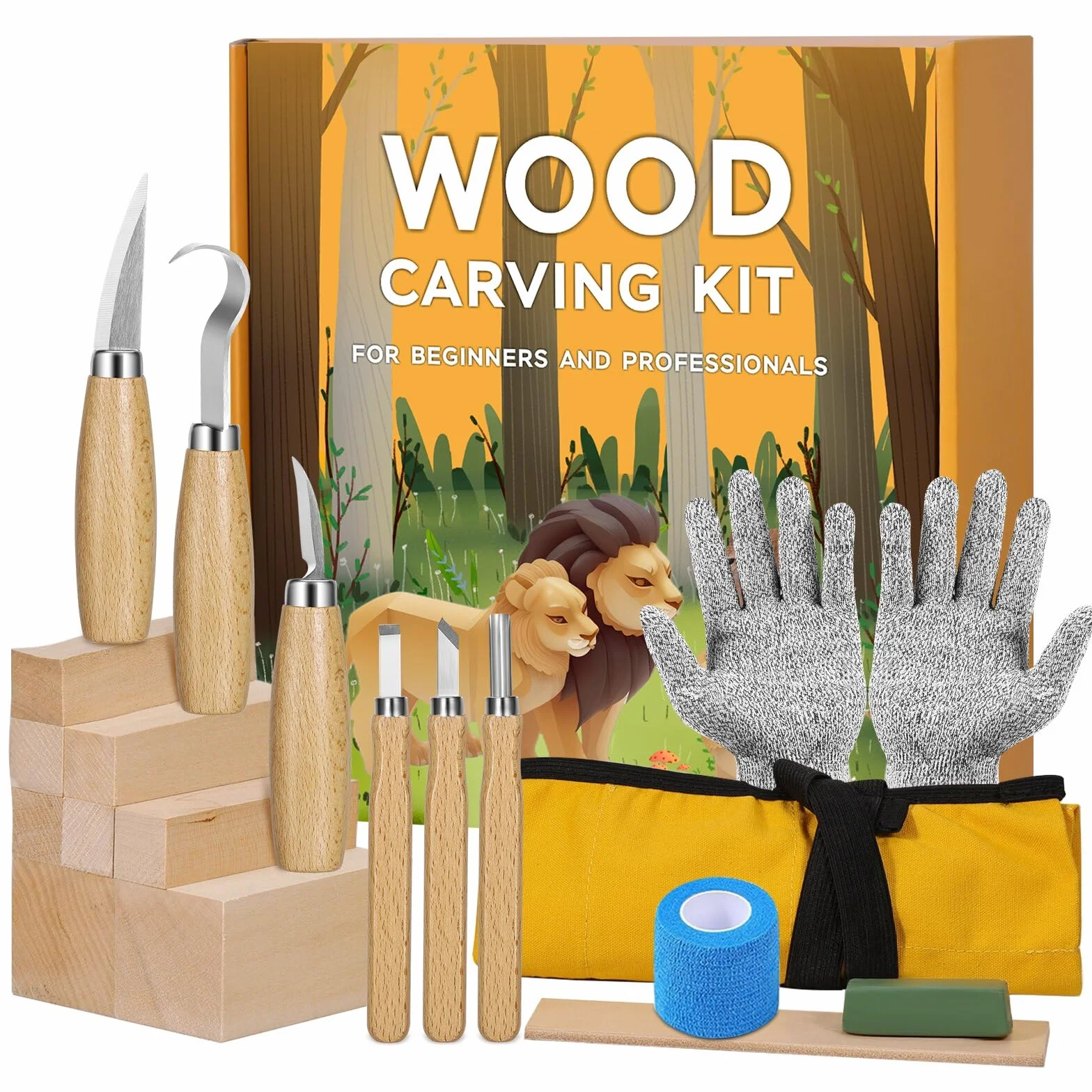 Kit de Tallado de Madera 19 en 1, Cuchillos y Bloques de Tilo para Principiantes